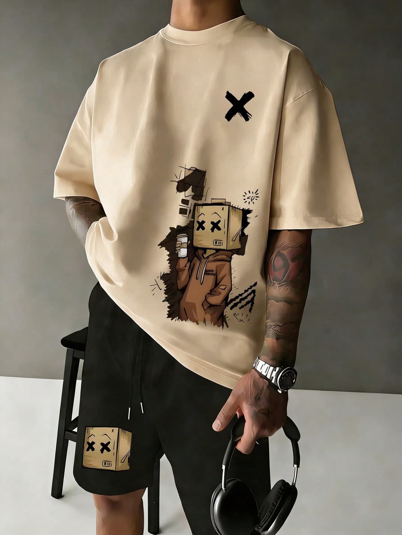 Simple Studio | Men's Summer Casual Round Neck Short Sleeve T-Shirt And Drawstring Waist Shorts Set