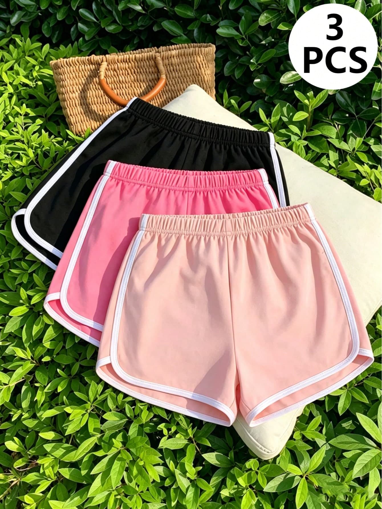 3pcs/Set Teen Girls Vintage Dolphin Hem Sports Shorts, Soft & Comfortable Fabric, Suitable For Summer, Back To School And Daily Casual Running Wear