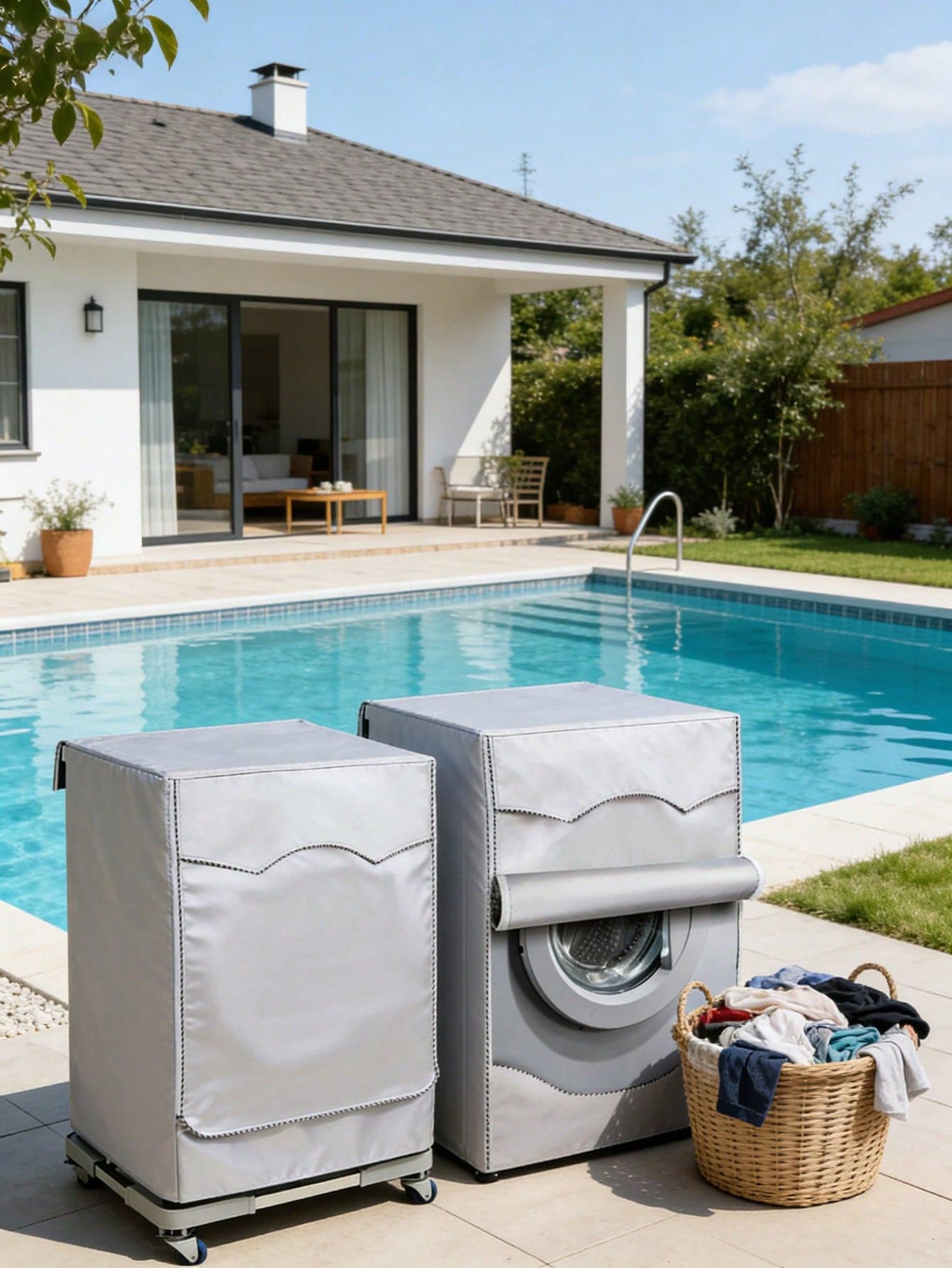 Waterproof Front Mounted Washing Machine Cover, UV Resistant And Dustproof Outdoor Washing Machine Protector, Summer Laundry Equipment Cover On The Pool Side, And Weather Resistant Drying Machine Cover For Terrace And Pool Area Household Use