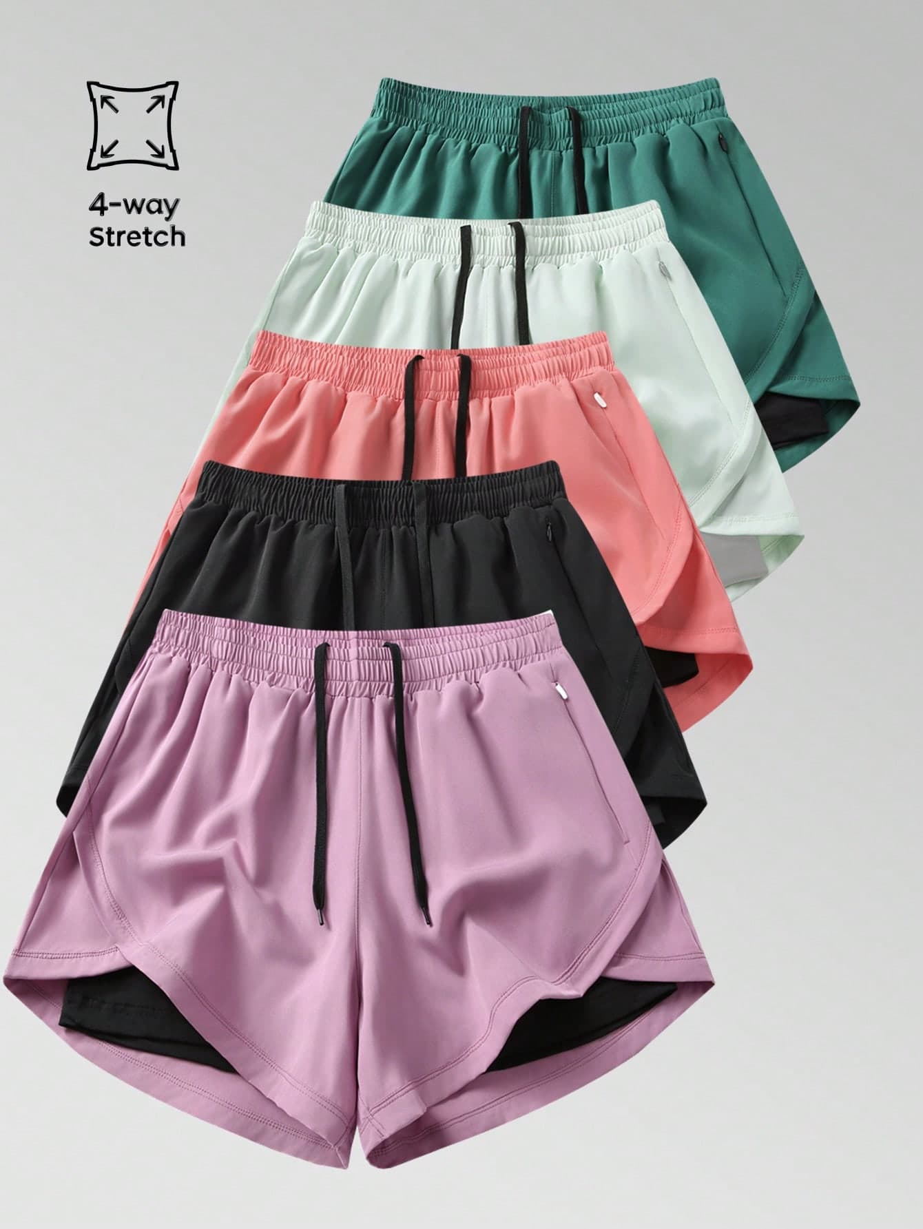 1pc Women's Shorts With Built-In Undershorts, 2-In-1 Solid Activewear Pants, Elastic 2 Pieces Suit, Suitable For Running, Sports, Yoga, Fitness In Summer