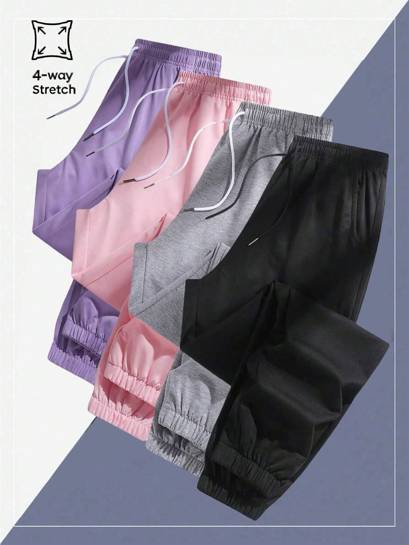 Plus Size Women's Solid Color Sweatpants, Elastic Waist With Drawstring, Zipper Pockets, Suitable For Yoga, Running, Workout, Autumn/Spring Black Sports