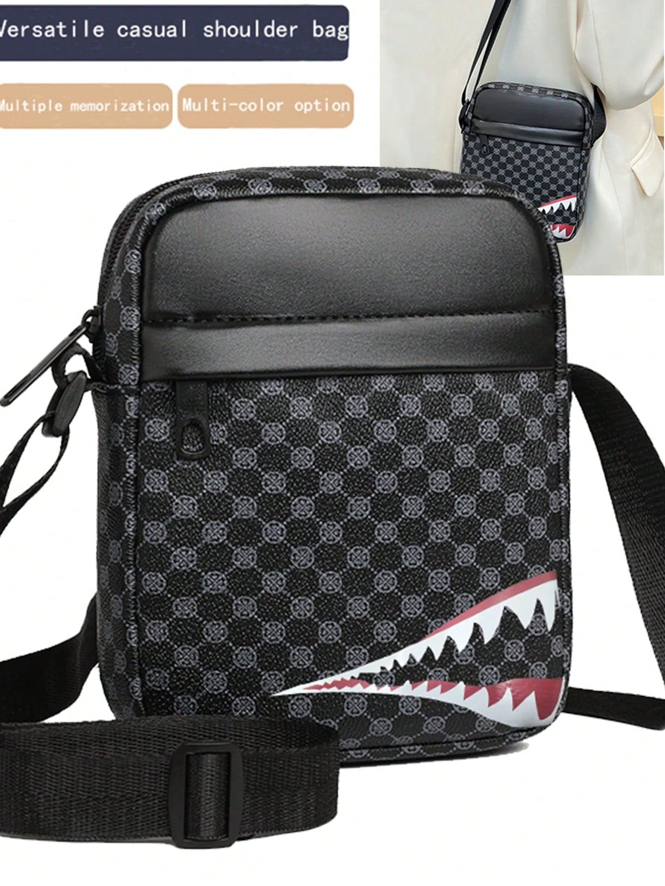 Men's Checkerboard Print Crossbody Bag, Fashion Small Sling Bag With Adjustable Strap, Casual Mini Shoulder Bag For Daily Commute Travel Outdoor, Gift For Men