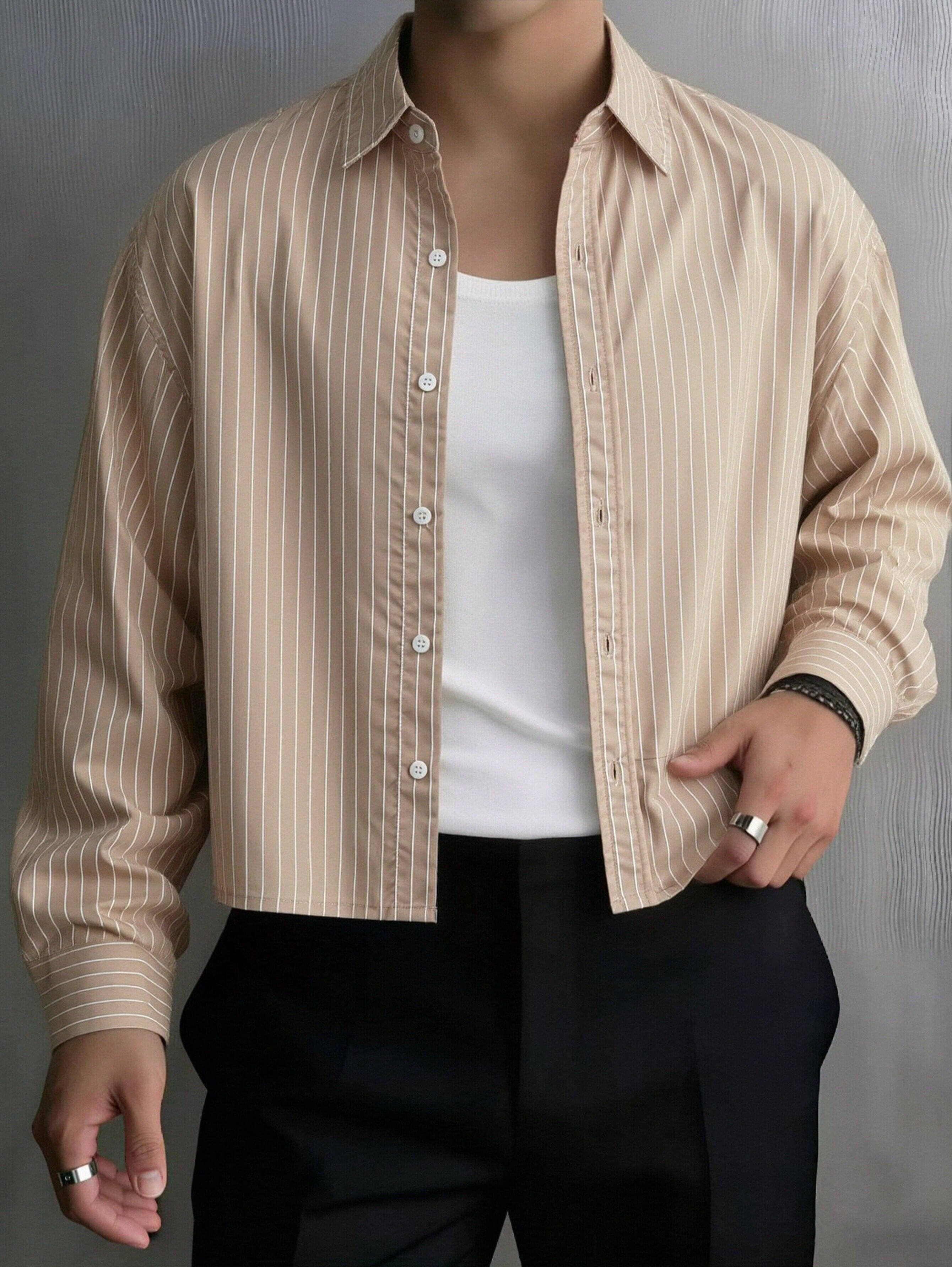 Men's Single-Breasted Casual/Commute Striped Short Sleeve Shirt