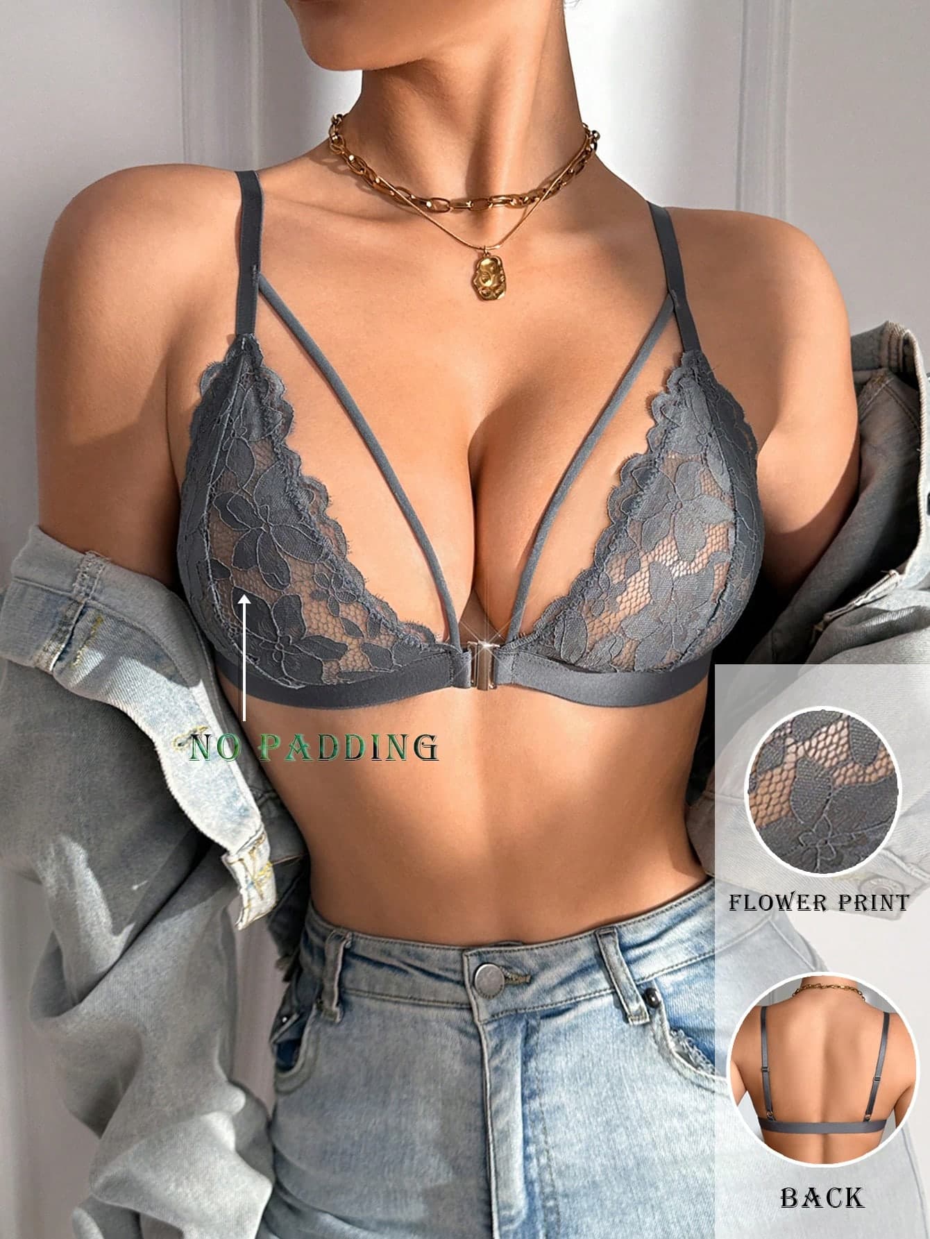 1pc Wireless Lace Front Closure Bra For Women