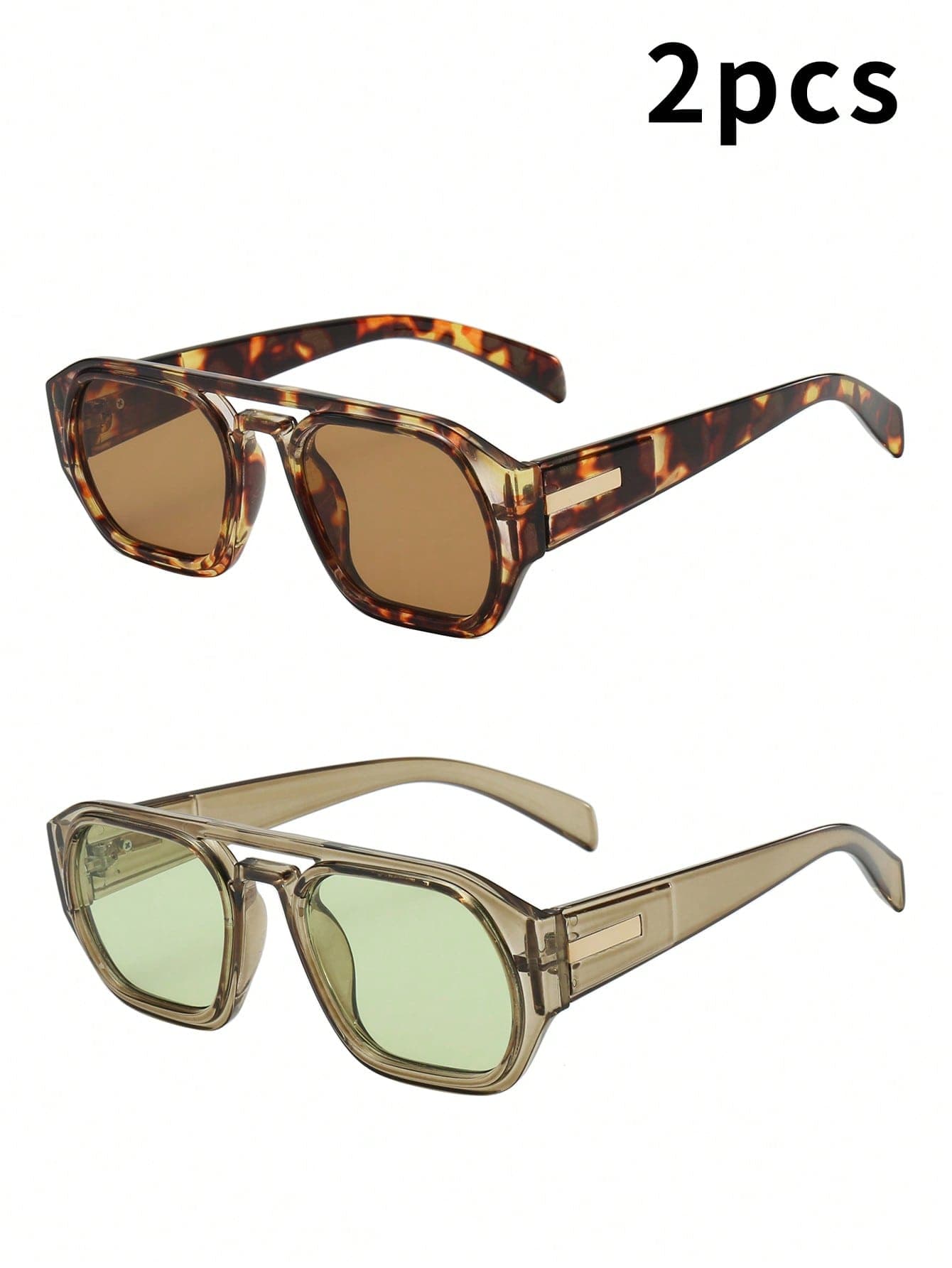 2pcs Retro Double Bridge Oval Frame High-Quality Personalized Minimalist Fashion Glasses, Suitable For Travel, Leisure, Party, Beach, Daily Wear