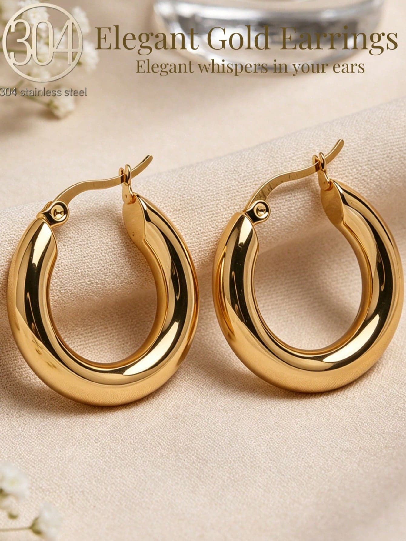 1 Pair Thick Round Hoop Earrings - Fashionable Luxury Style Women's Earrings, Suitable For Parties, Dates And Workplace Wear. Women's Earrings, Gold Earrings, Summer Earrings, Stainless Steel Earrings, Elegant Earrings, Dangle Earrings. Fashionable Luxury Style, Suitable For Women To Wear, Applicable For Parties, Dates And Office Work Occasions