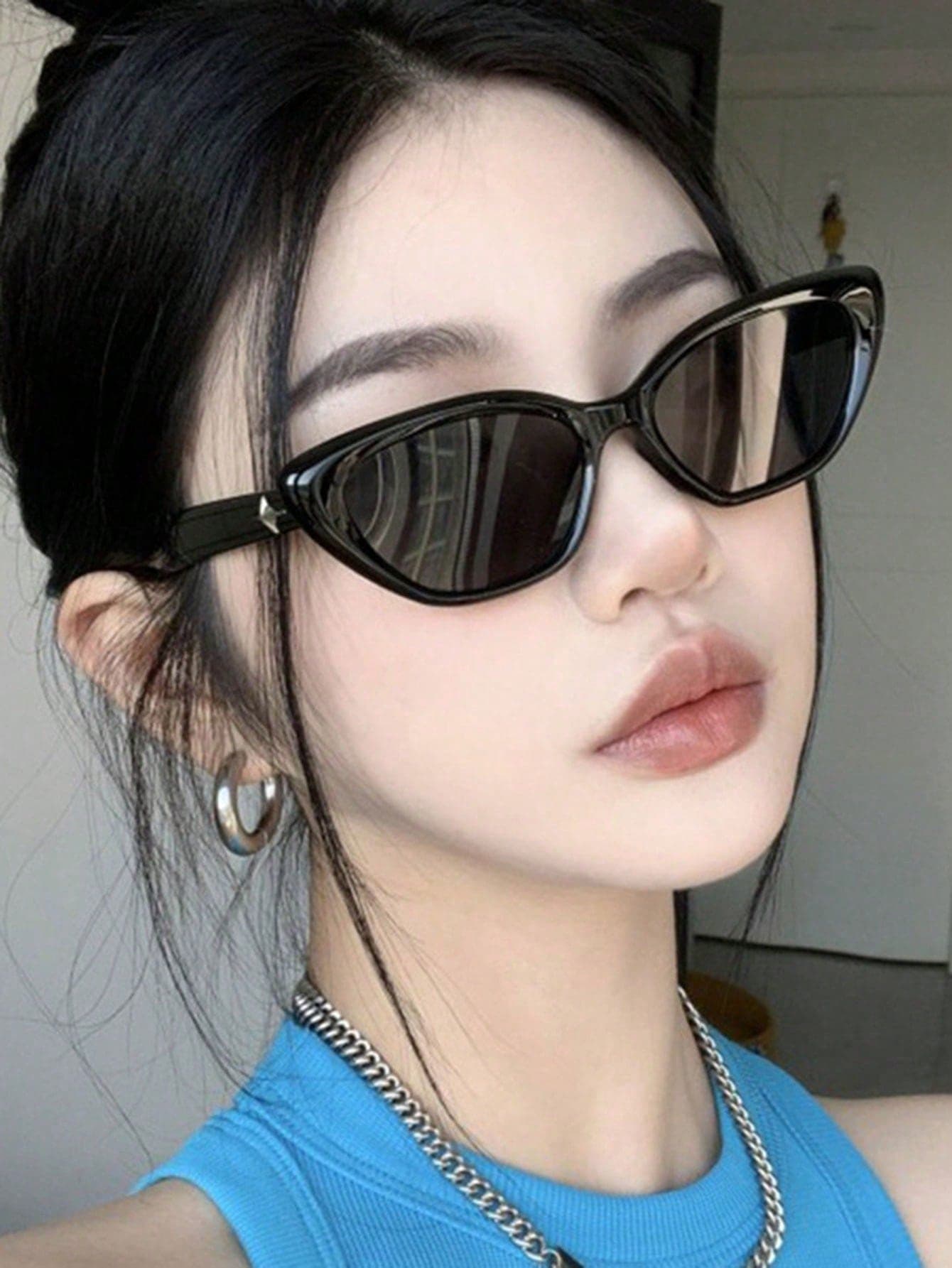 1pc Cat Eye Small Frame Fashionable High-End Street Style Retro Fashion Glasses