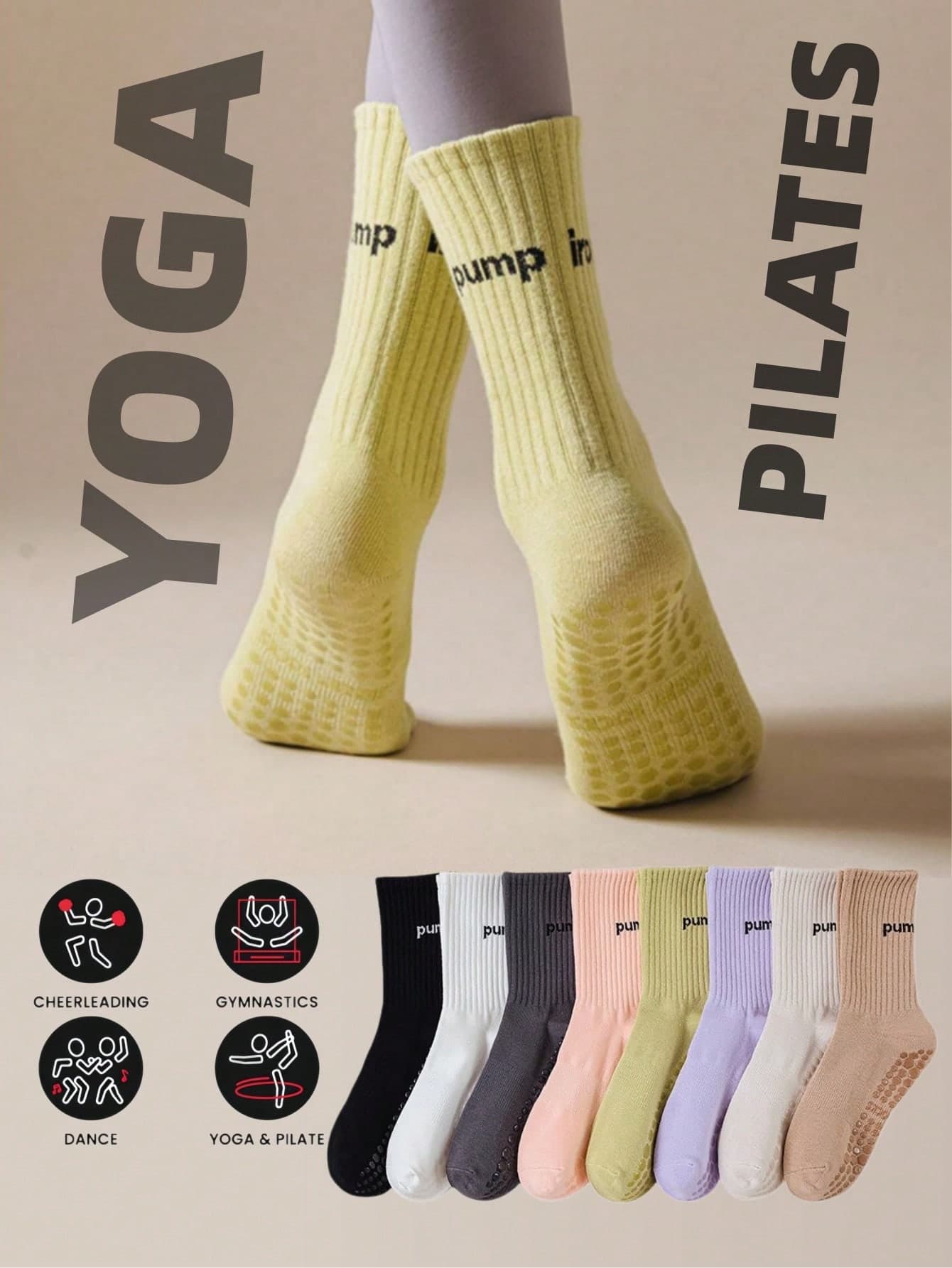 1/3/5 Pairs Women Non-Slip Crew Sports Socks, Suitable For Pilates, Yoga, Women Compression Socks, Minimalist INS Style Design, Suitable For Home Wear, Men & Women Fitness, Yoga, Pilates, Also Can Be Used As Holiday Gifts