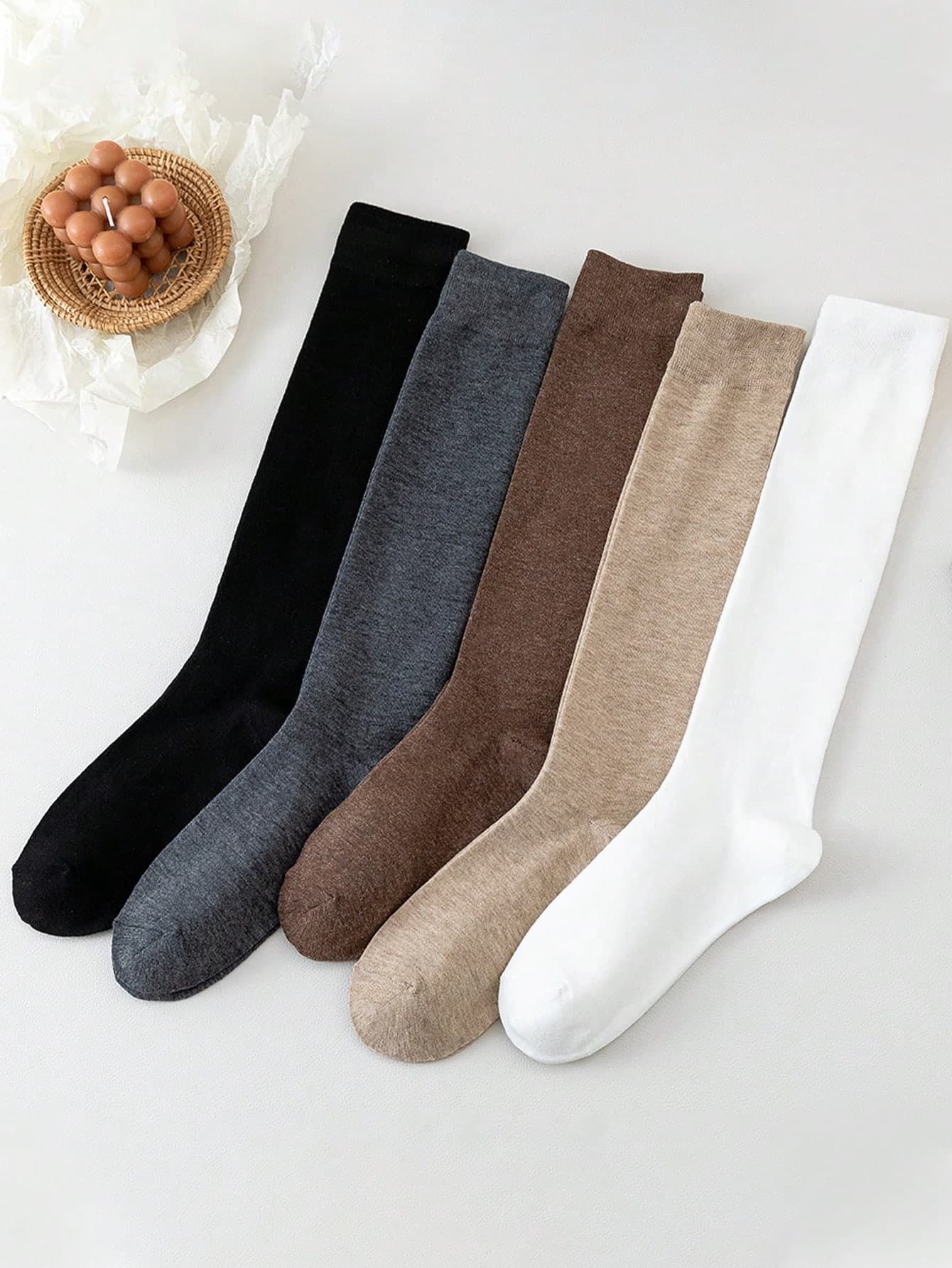 1/2/3 Pairs Women High Socks, Bright Solid Color, White Thigh High Socks, Tightening Leg Line, Suitable For All Seasons, Perfect Match With Skirts, Boots And Flats, Diverse And Unique Styles