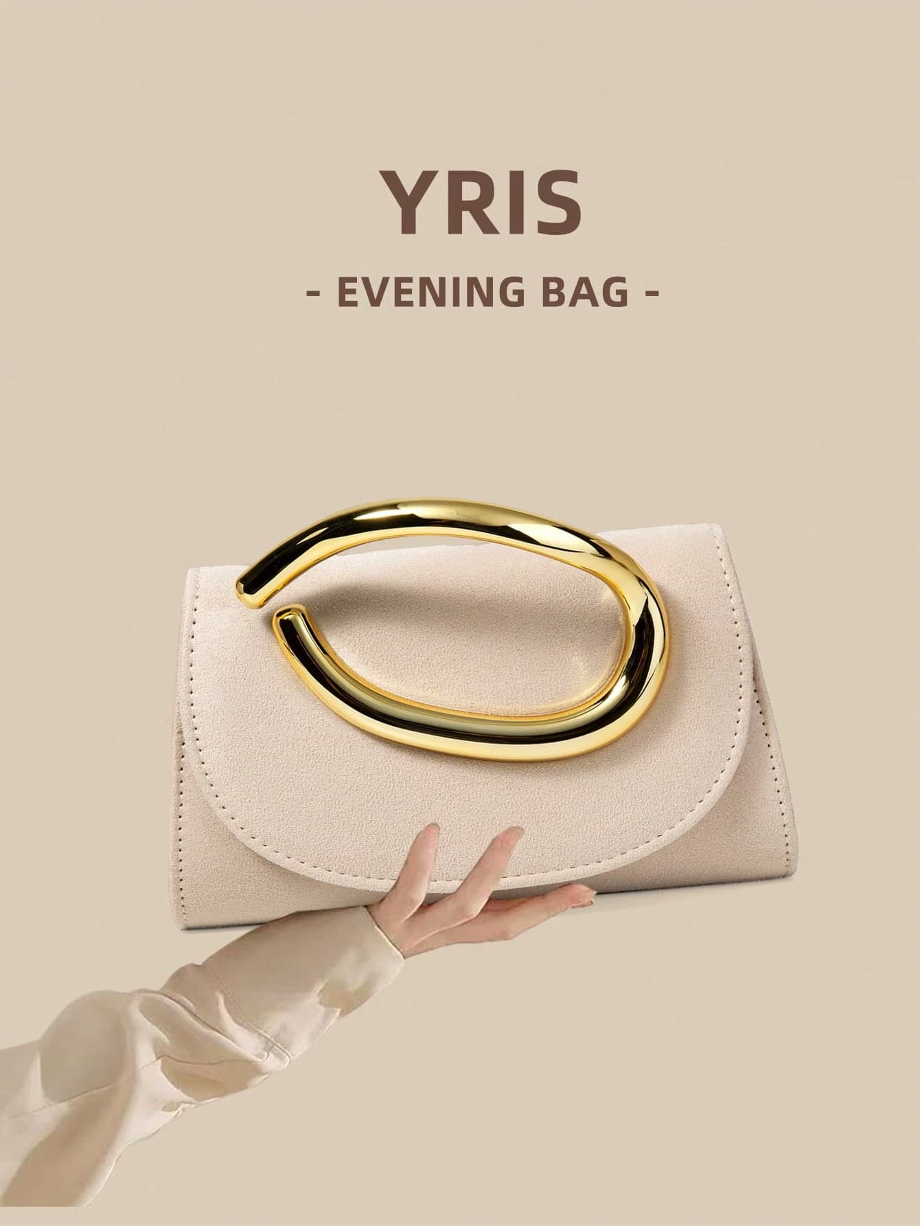 1pc Apricot High-End Velvet Clutch Bag With Gold Decor, Showcasing The Fusion Of Fashion And Elegance, Suitable For Wedding/Party/Prom/Banquet
