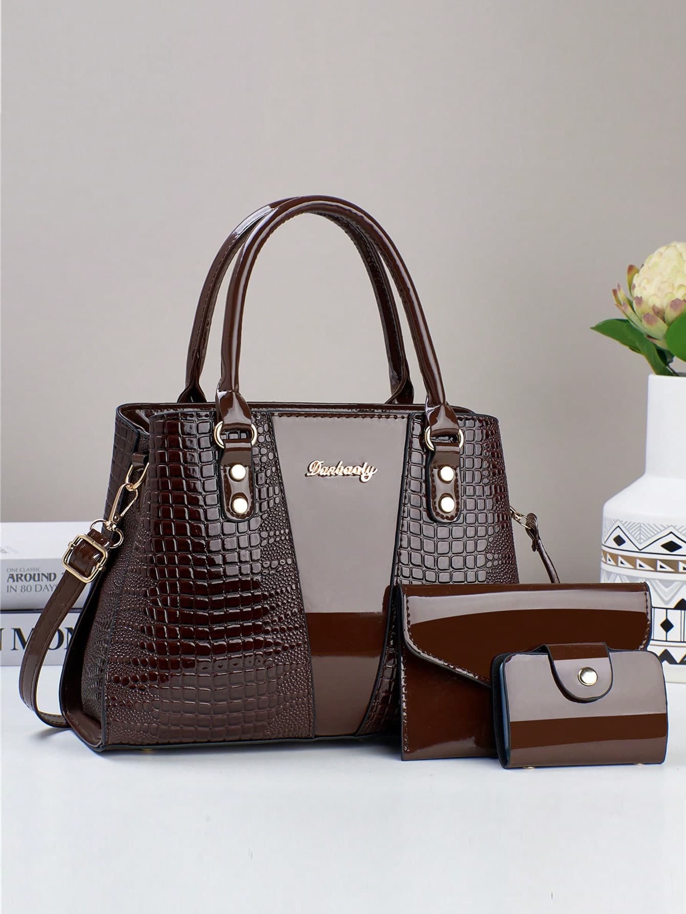 3pcs Women's PU Handbag Set, Elegant Fashion Tote Bag With Coin Purse And Card Holder, Multifunctional Large Capacity Shoulder Bag, Stylish And Unique Design, Available In Multiple Colors