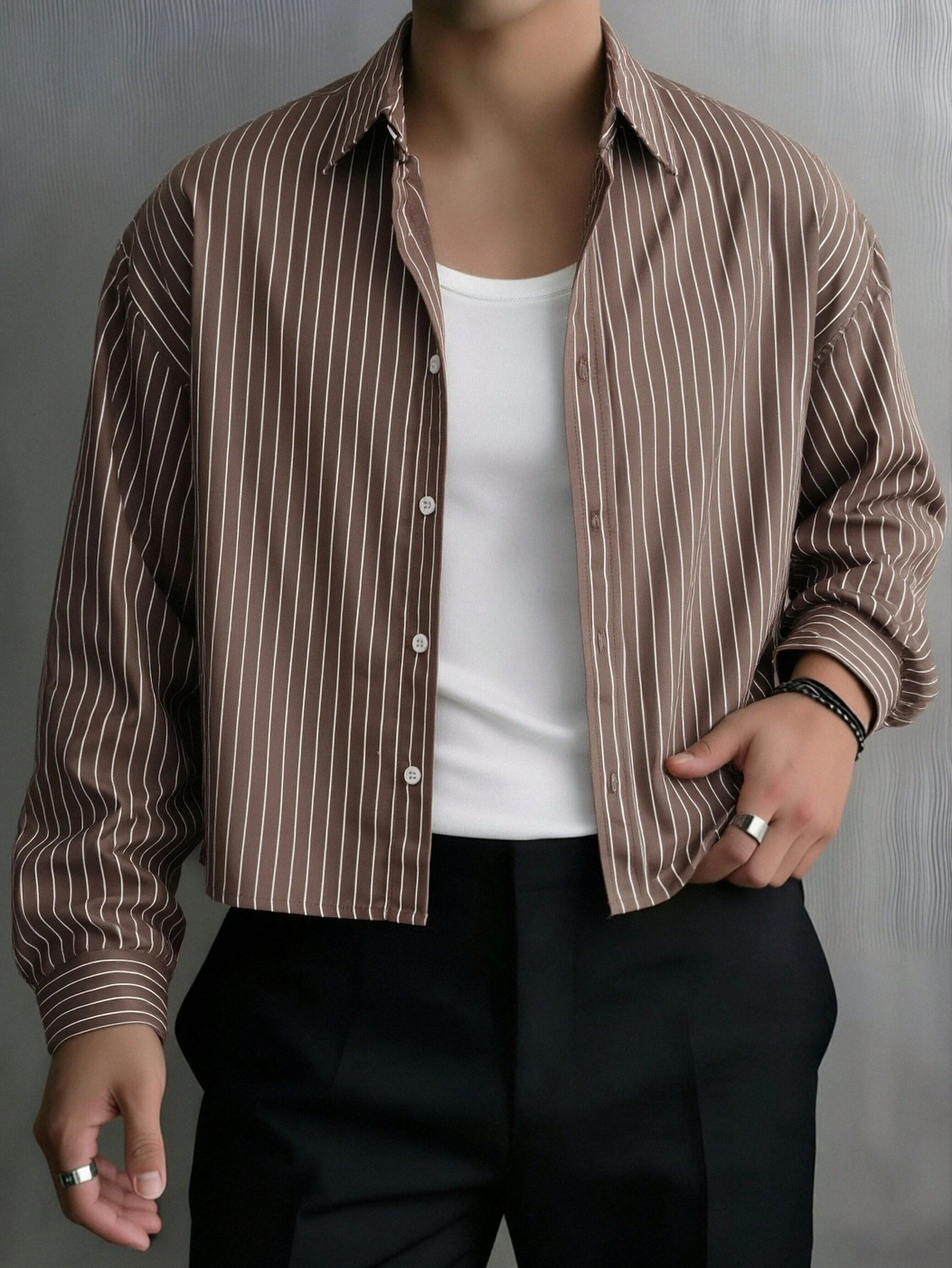 Men's Single-Breasted Casual/Commute Striped Short Sleeve Shirt