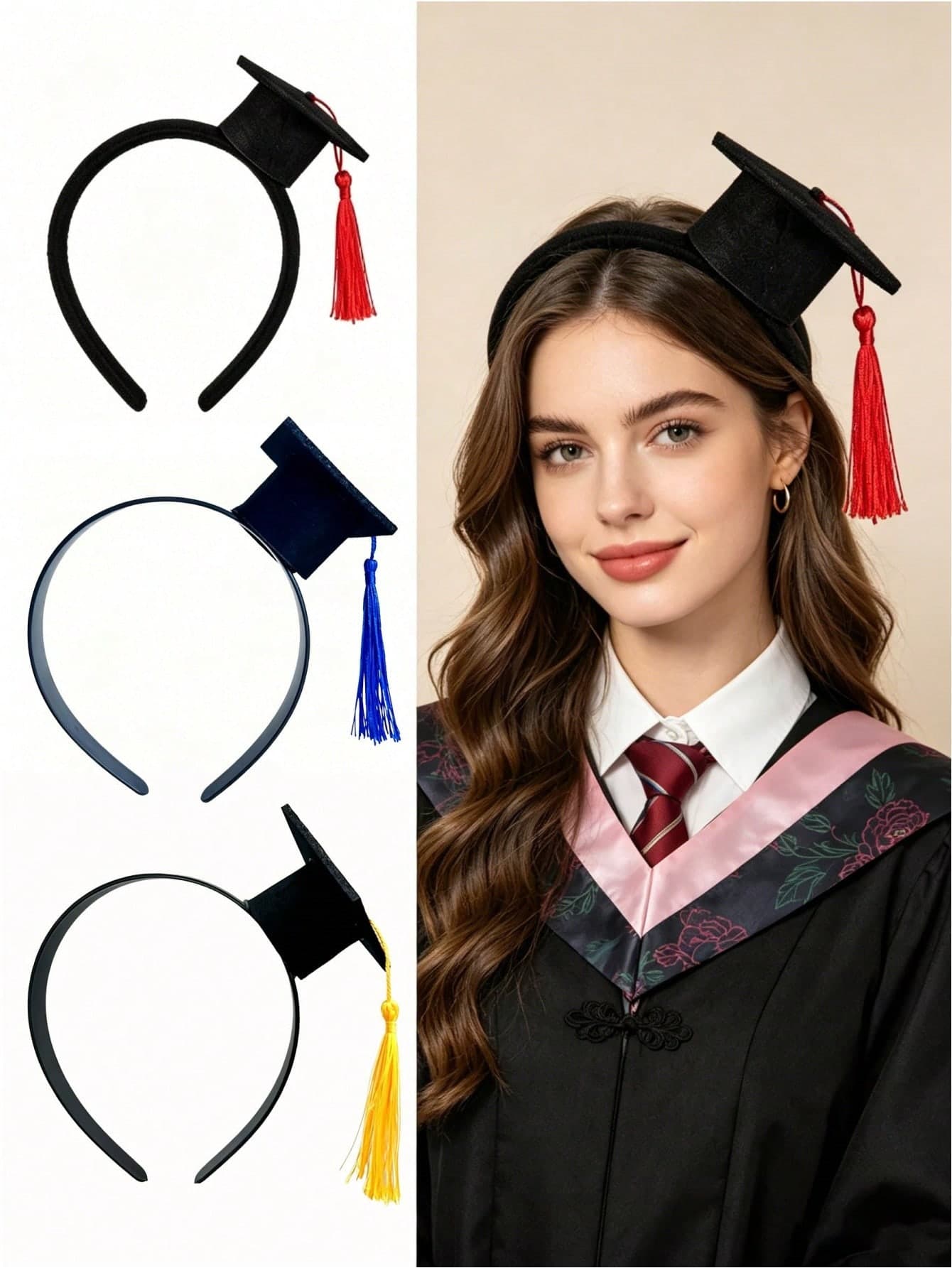 2pcs Graduation Cap Headband - Black Woven Non-Woven Fabric Material, Seasonal Popular Cultural Theme Hair Accessory, Doctoral Cap Design, Suitable For Costume And Gift