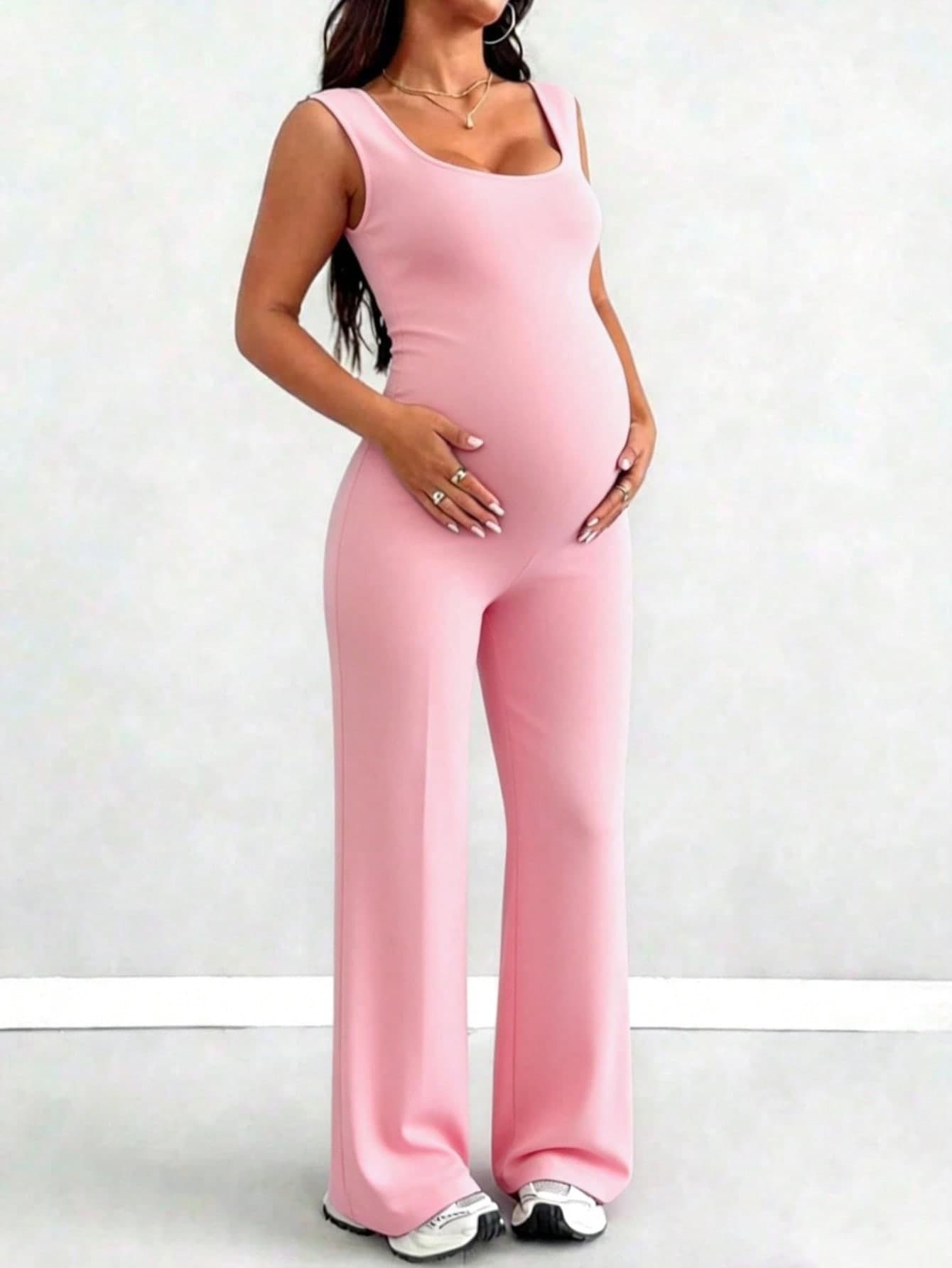 Parara Maternity Jumpsuit With Tank Top, High Elasticity One-Piece Pink Summer Outfits