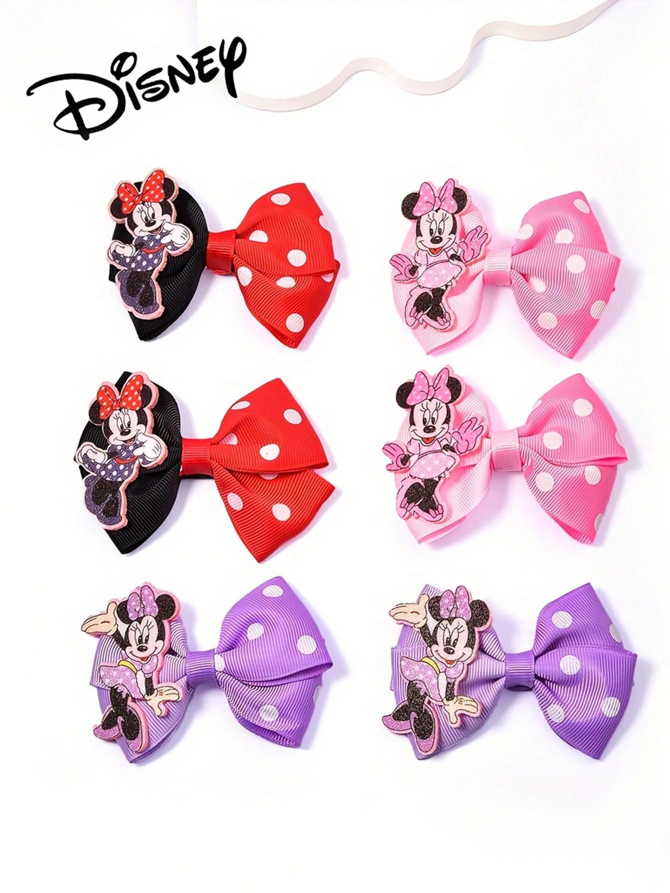 Disney 2pcs Cartoon Minnie Mouse Polka Dot Bow Hair Clips, Suitable For Daily Matching, Holiday Party Decoration, Valentine's Day Gift, Back To School Season Accessories