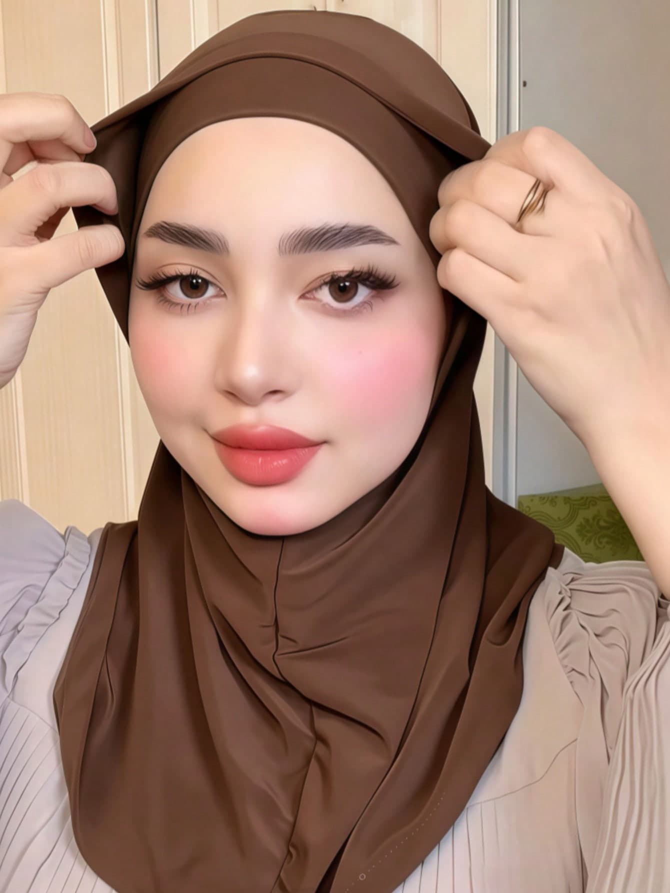 1pc Hijab Cap, Women's Middle Eastern Arabic Dubai Turkey Solid Color Classic Minimalist Casual Elegant Soft Breathable Comfortable Long Brim 2-In-1 Scarf Turban Hijab Cap, Suitable For Daily Life, Festivals, Gatherings, Worship,Accessories,Holiday