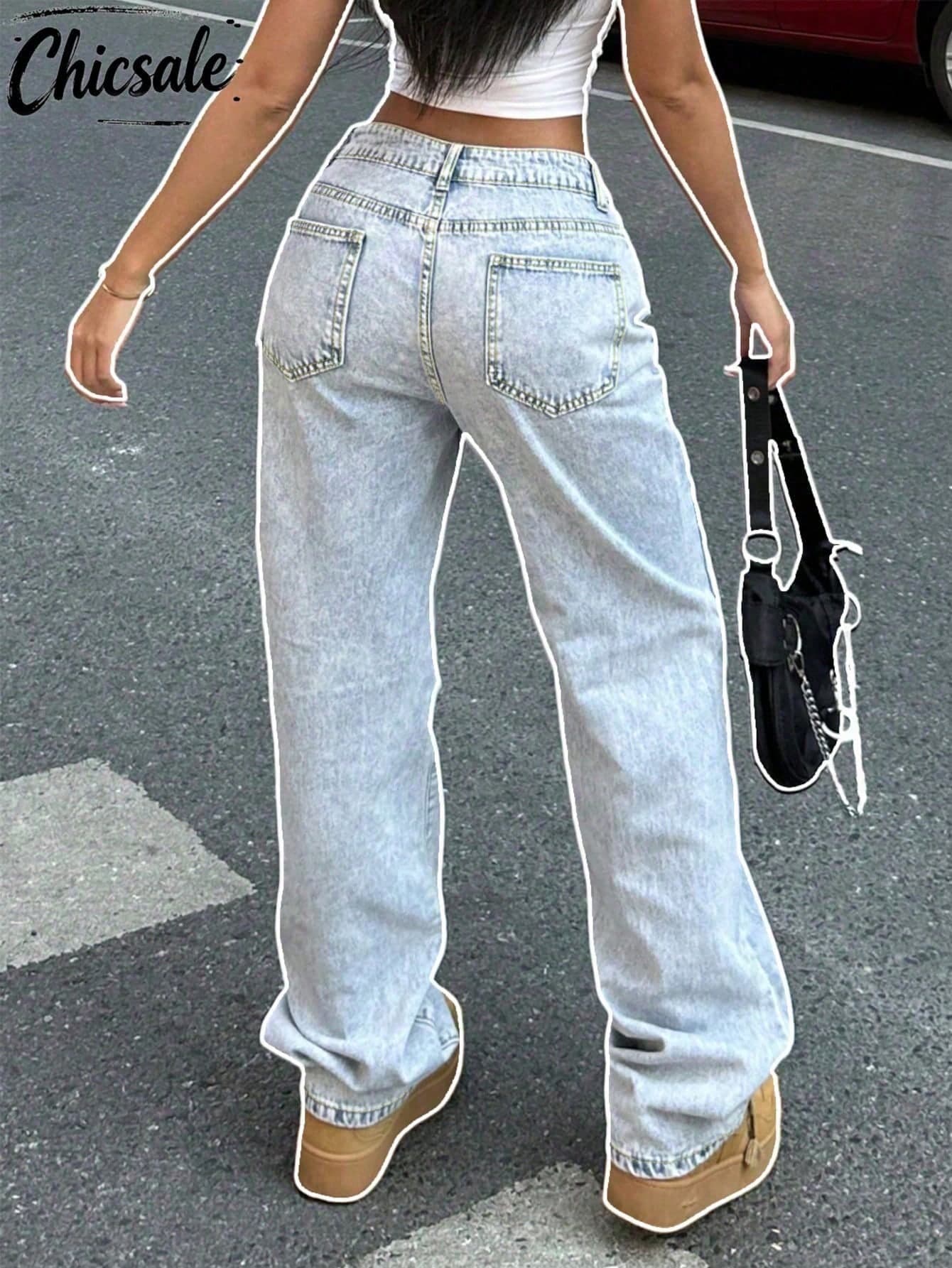 Women's Casual Light Wash Straight Leg Jeans