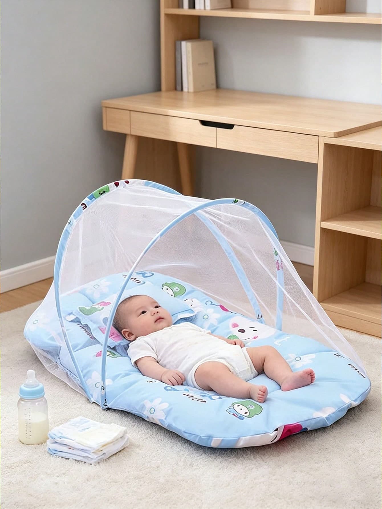 Infant Mosquito Net, No Installation Required, Thick Children's Bed High Density Mosquito Net, Foldable For Pregnant Women And Infants, Super Portable And Foldable, Windproof And Bite-Proof, Sleep Unobstructed, Suitable For Baby Crib, Carpet