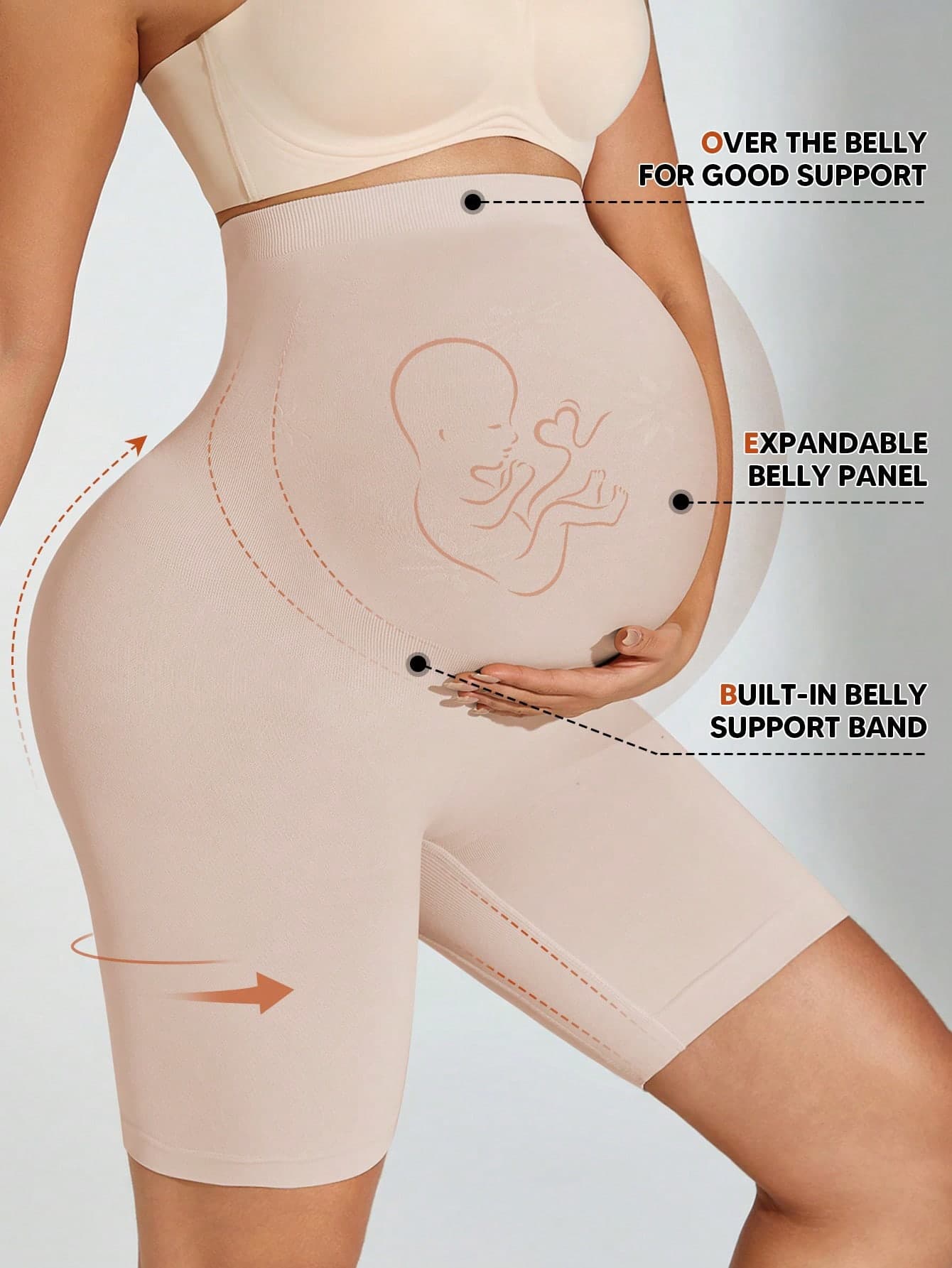 Maternity High Elasticity Belly Support Bermuda Leggings, Suitable For Daily Wear Pink Summer