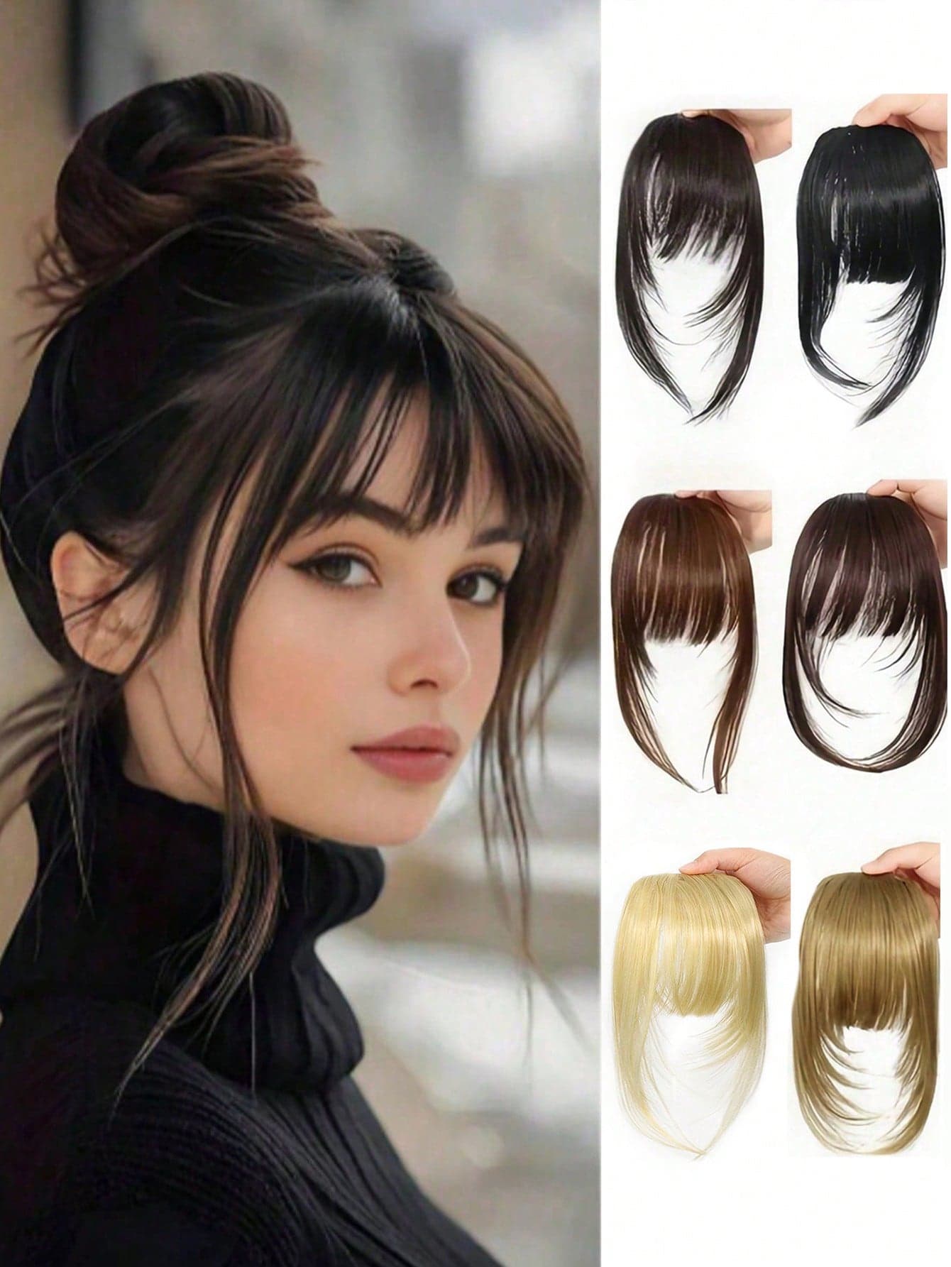 One-Piece Heat-Resistant Breathable Synthetic Wig With Cartoon Bangs, Suitable For Petite Women With Natural Foreheads And Bangs