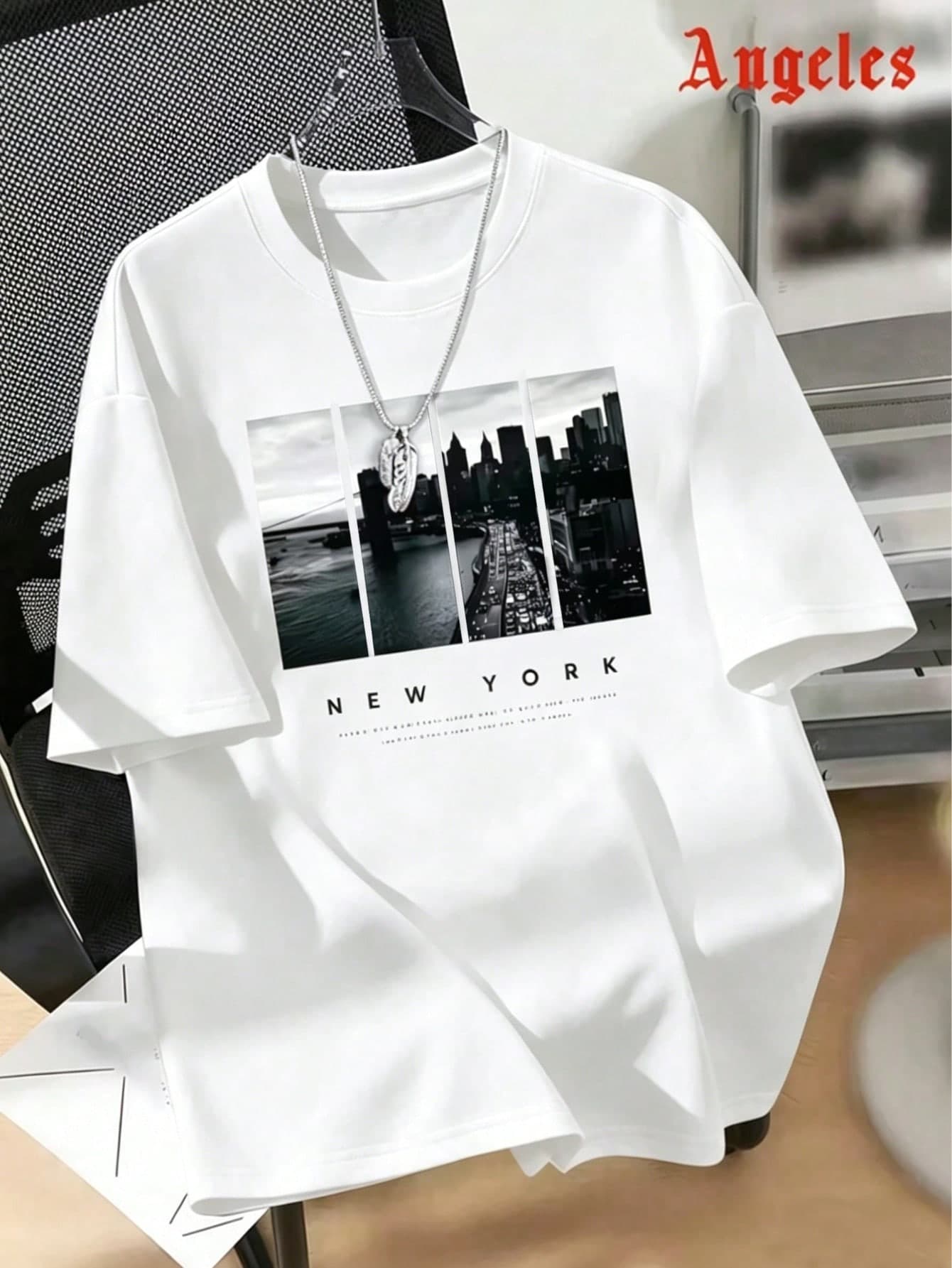 Teen Boy Black & White New York City Street Scene Print T-Shirt All-Match Style, Vintage New York City Landscape Short Sleeve Loose Fit Versatile Black Tee, Fashionable & . The Style And Practicality Of City And Landscape, It's A Perfect Surprise Gift For Family And Friends. Whether It's Casual, Sporty Or Cool Style, It Can Be Perfectly Handled.