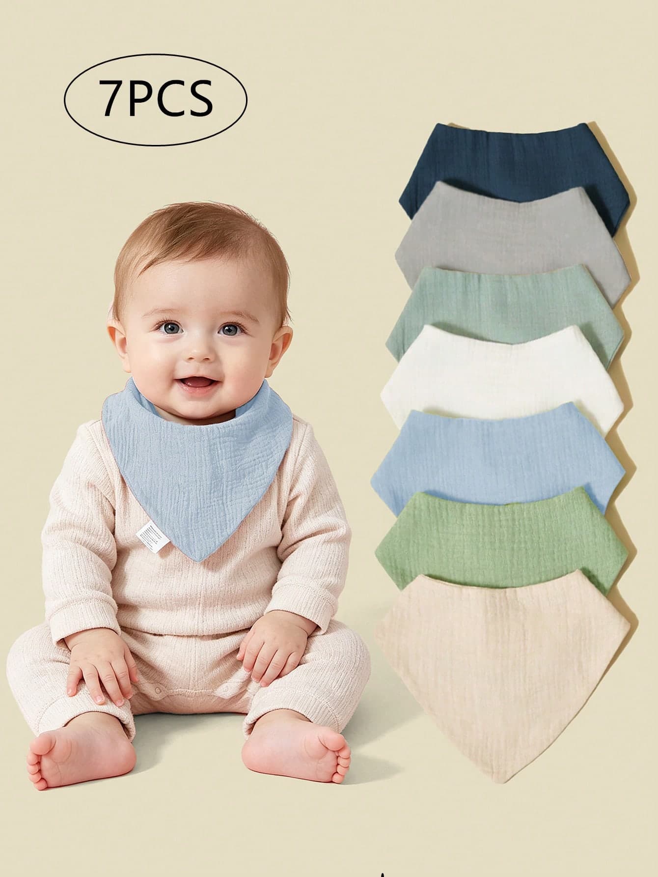 7pcs/Set Pure Cotton Soft Breathable Muslin Baby Bibs, Drool Bandana, Suitable For Newborn Girls And Boys, Essential For Teething And Drooling, Neutral Colors