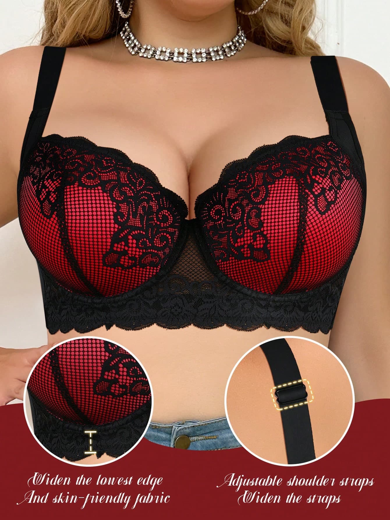 mimilemon Sexy Plus Size Lace Underwire Push-Up Bra - Anti-Sagging & Lifting Support & All-Day Comfort