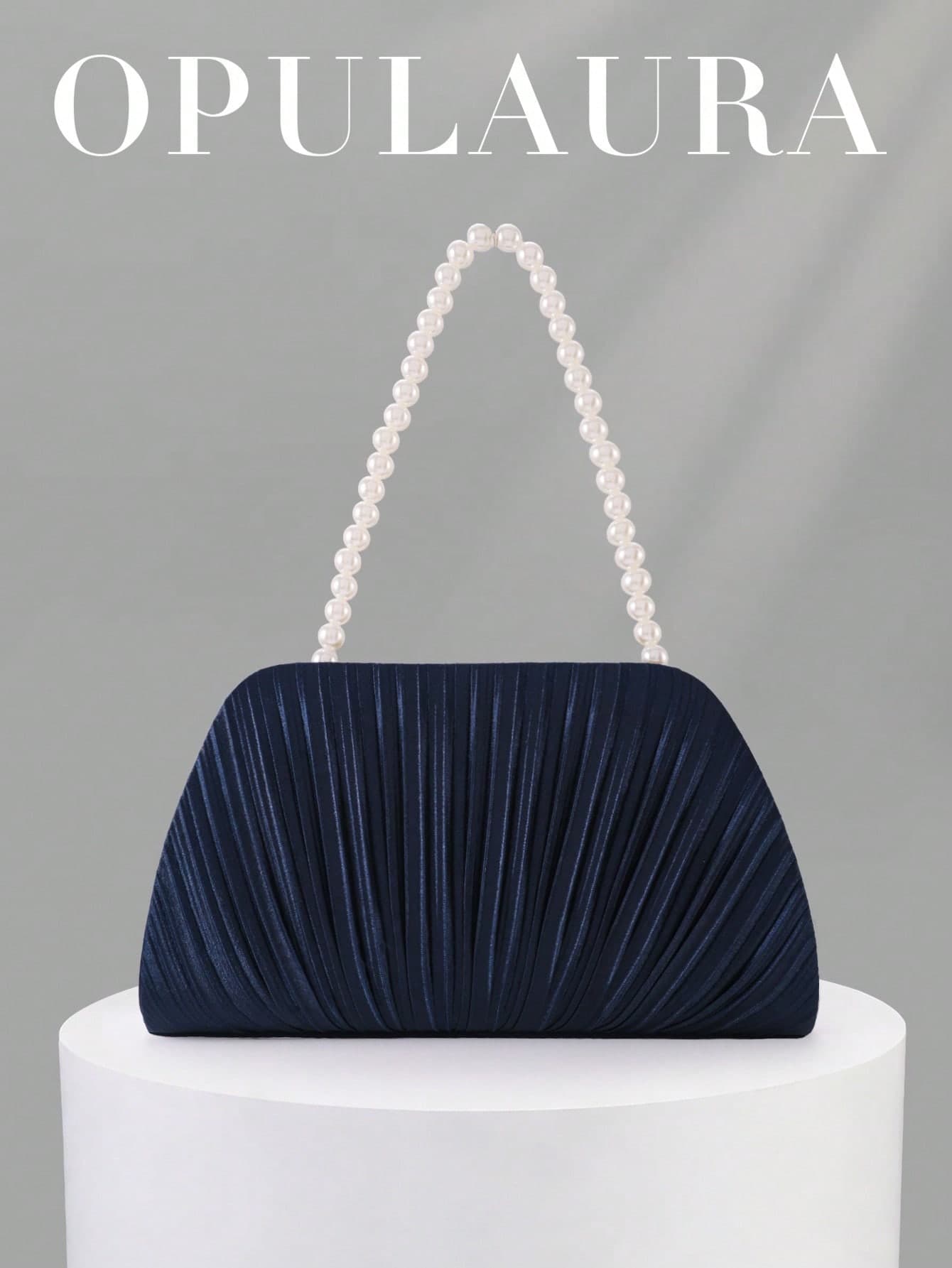 OpulAura 1 Elegant And Charming Pleated Clutch Bag, Romantic Pearl Handbag/Evening Bag Ideal For Ladies Attending Parties, Weddings, Galas And Other Occasions. This Evening Bag Is The Perfect Choice For Party Girls And Women, Also An Excellent Gift For Female Recipients.