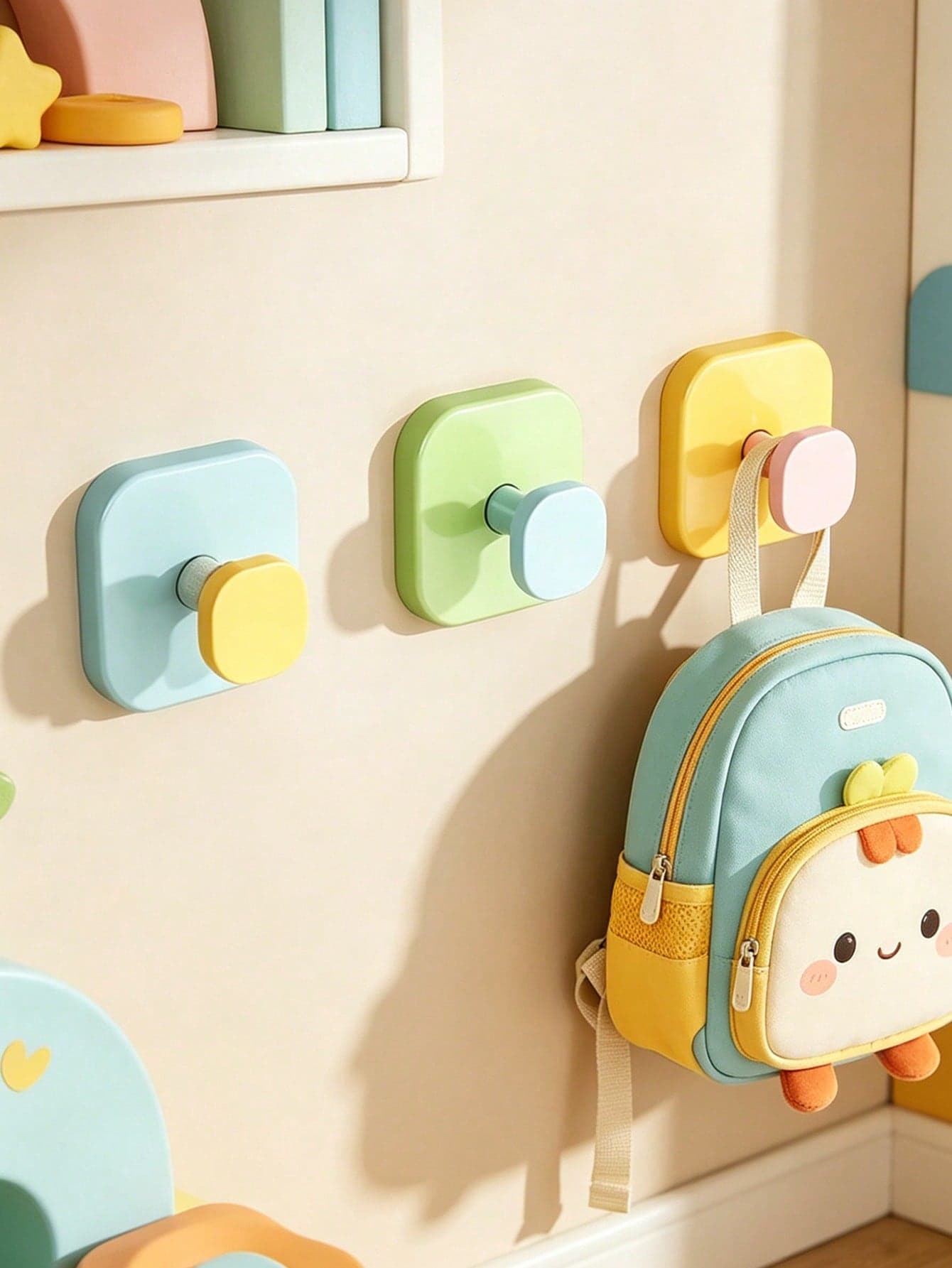 1PC Soft-Toned Wall Hook - No-Drill, Self-Adhesive Hook; Ideal For Kids' Rooms And Nurseries; Perfect For Hanging Diaper Bags, Towels, Bibs, And Stroller Organizers; An Adorable Decorative Hook Designed Specifically For Toddlers' Bedrooms.