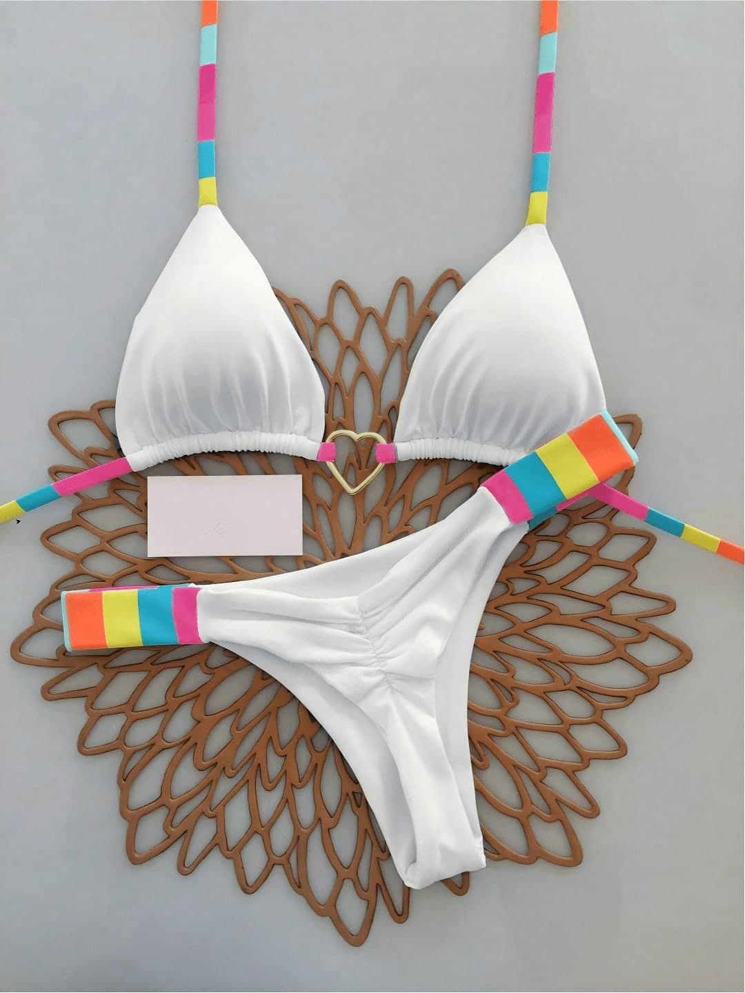 2026 Women's Summer Beach Striped Halter Tie Sexy Bikini Swimwear Set Vacation White