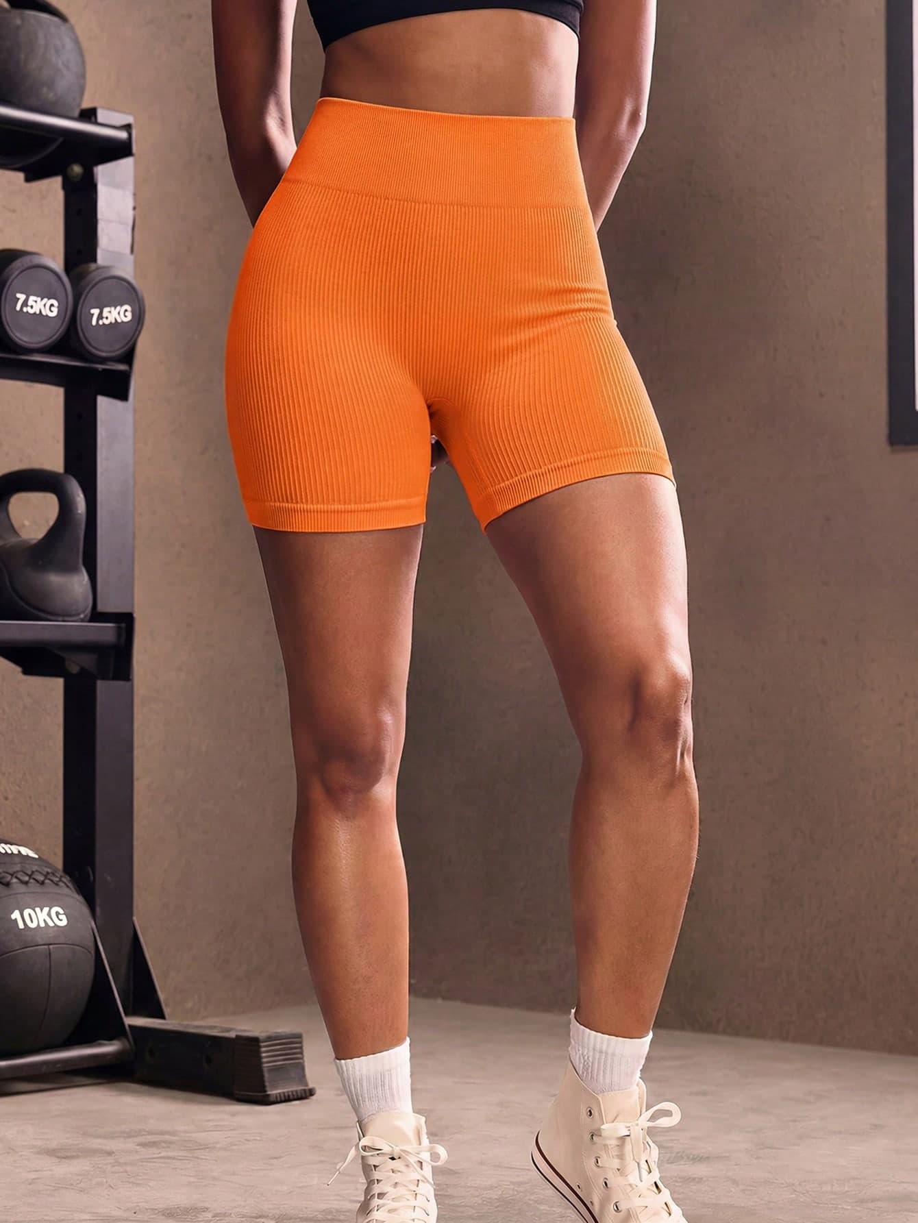 Women's Shorts, Outdoor Vacation Wear, Solid Color Versatile, High Waist Shorts For Summer, Seamless Knit, Comfortable, Suitable For Sports, Fitness, Running, Tennis, Yoga, Pilates, Casual Daily Wear, Classic Ribbed, Mesh Sexy Style, INS, Y2K