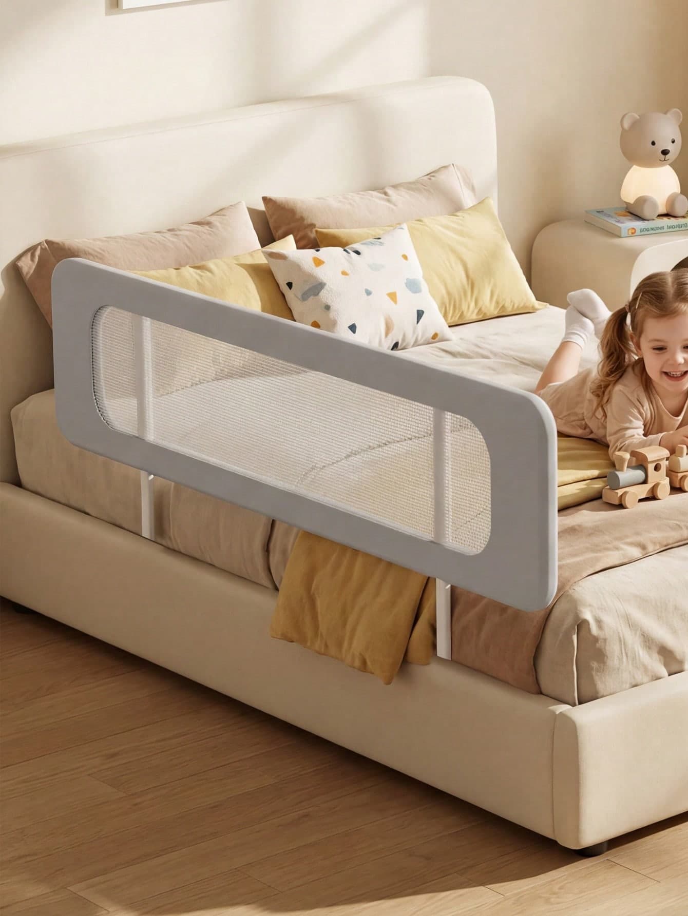 Foldable Baby Bed Rail, Safety Crib Guard For Toddlers, Breathable Mesh Bed Fence, Fits Twin/Full/Queen/King Size Beds