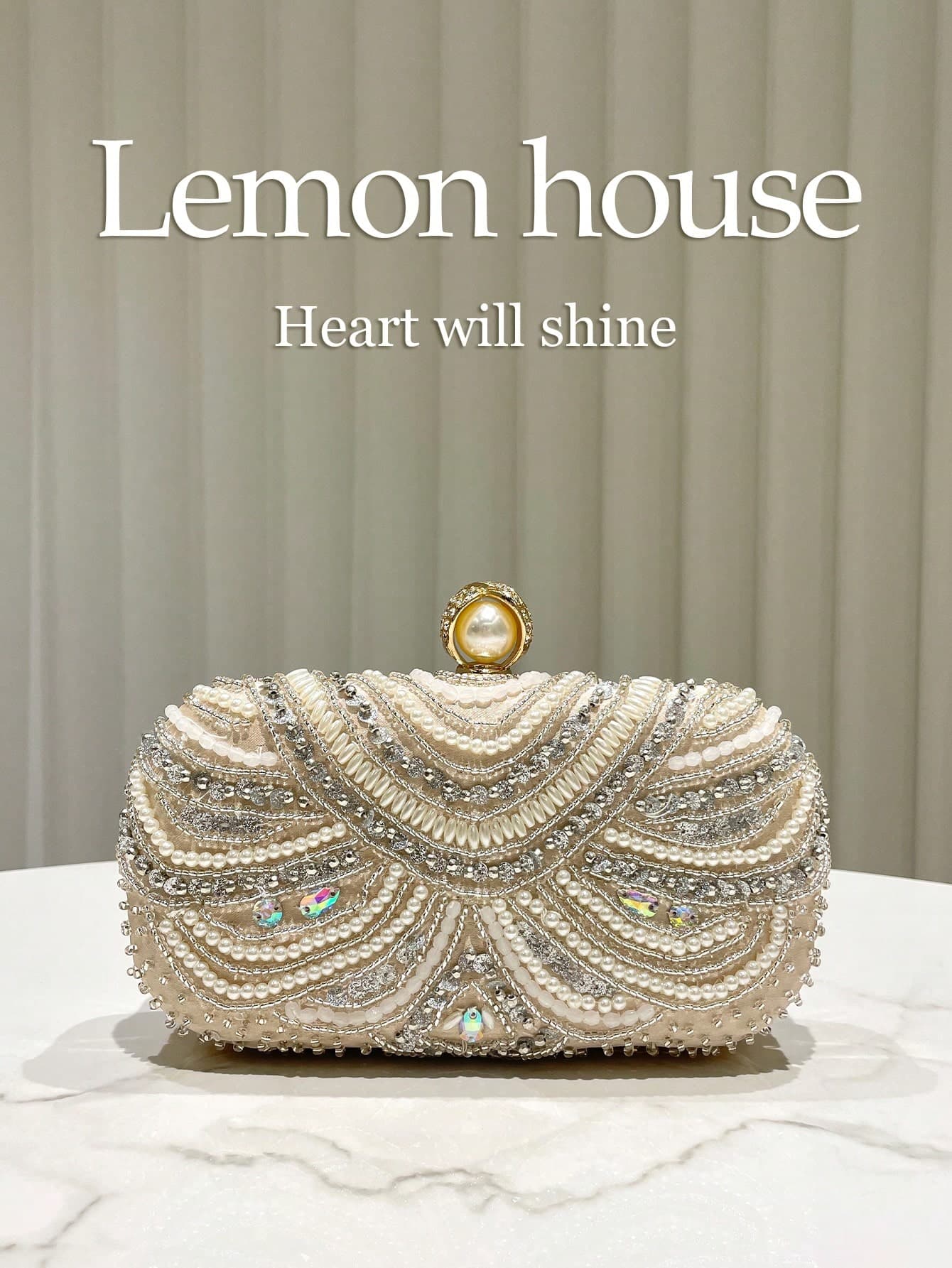 1pc Apricot Glitter Luxury Crystal Beaded Decor Clutch Bag, Classic Evening Bag, Fashionable & Elegant Handbag Suitable For Formal Dress, Gala, Wedding, Party, Festival