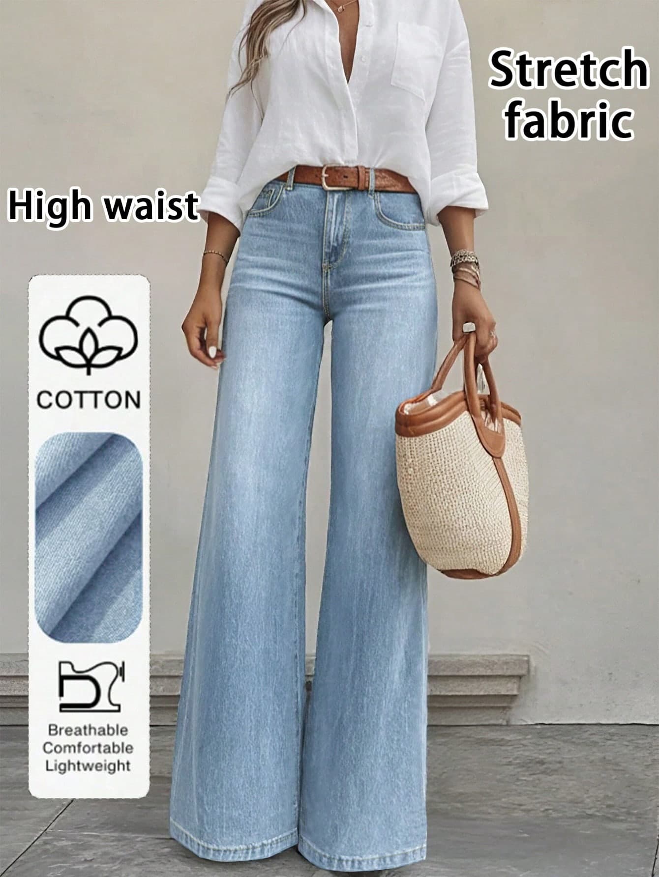 Seresi American Slim Fit Casual Chic Faded Cat Whisker Wash Stretchy Skinny Straight Leg Jeans For Women, Versatile For Elegant Fashion, Daily Wear, Vacation, Stage Performance, Valentine's Day, All Seasons Spring