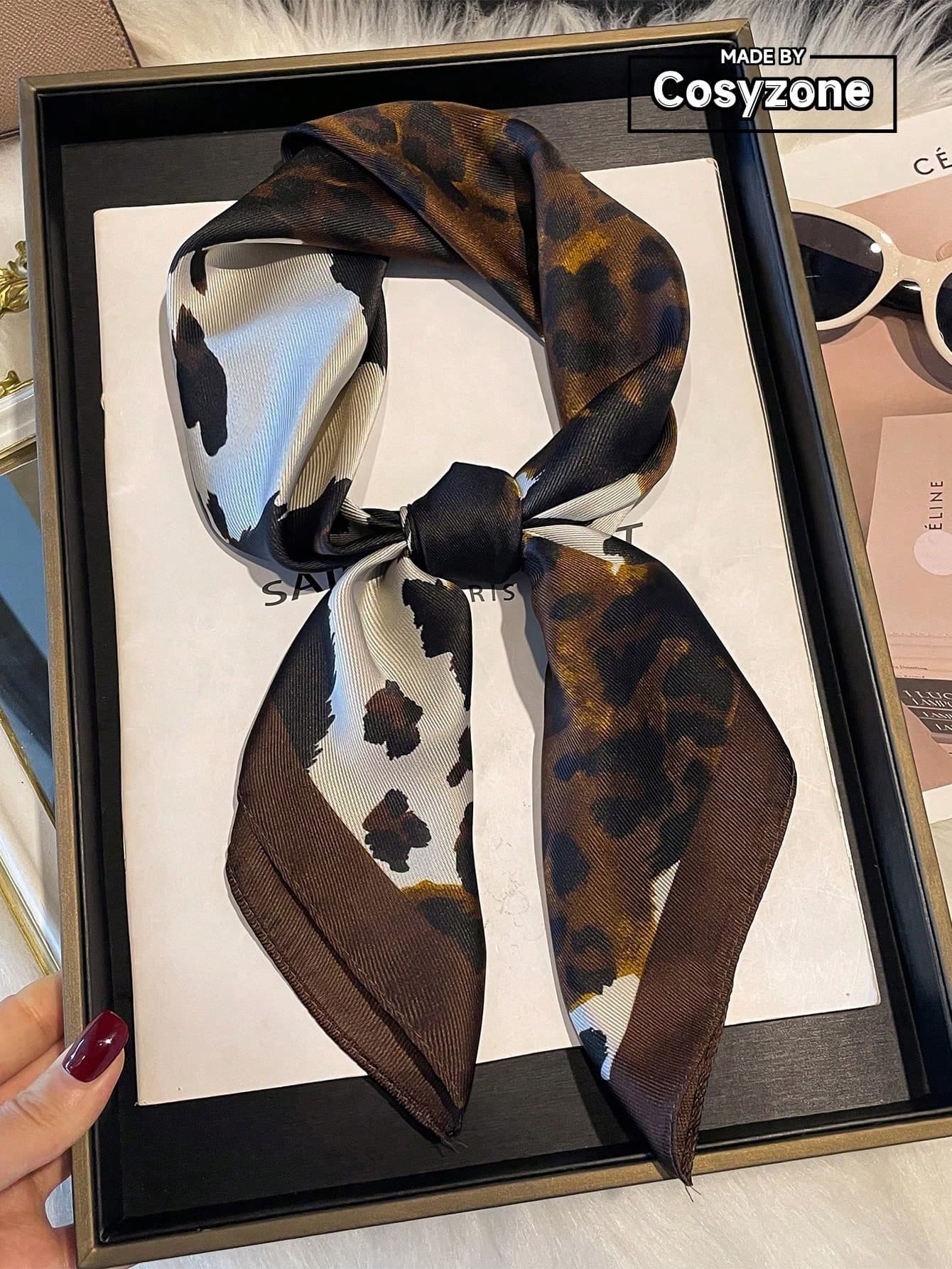 1pc Faux Silk Retro Leopard Print Neckerchief,Fashionable Versatile Headscarf,Waistband,Decorative Scarf