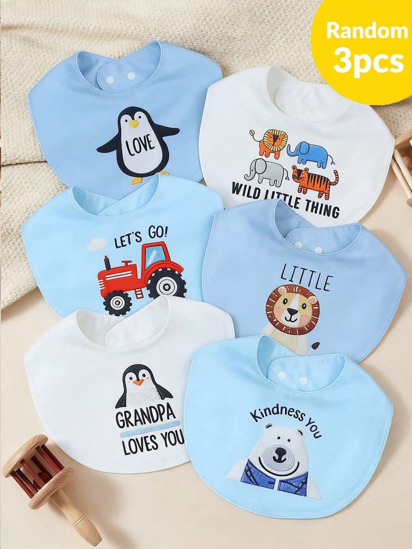 momscare 3pcs/Set Assorted Cute Animal Pattern Baby Bibs