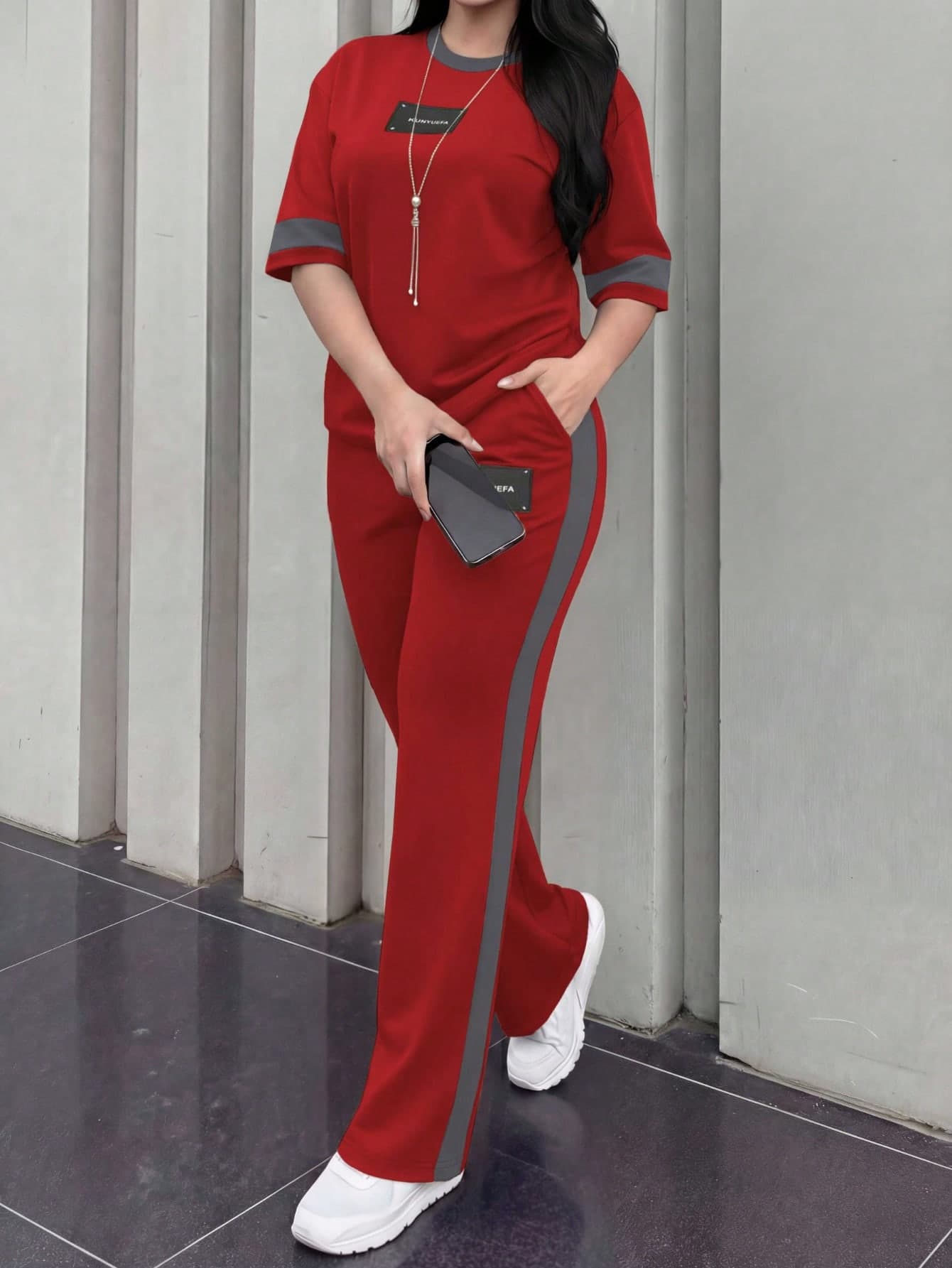 Women's New Round Neck Short Sleeve T-Shirt And Elastic Waist Loose Pants 2-Piece Set, Casual Daily Wear, Spring/Autumn Elegant Summer