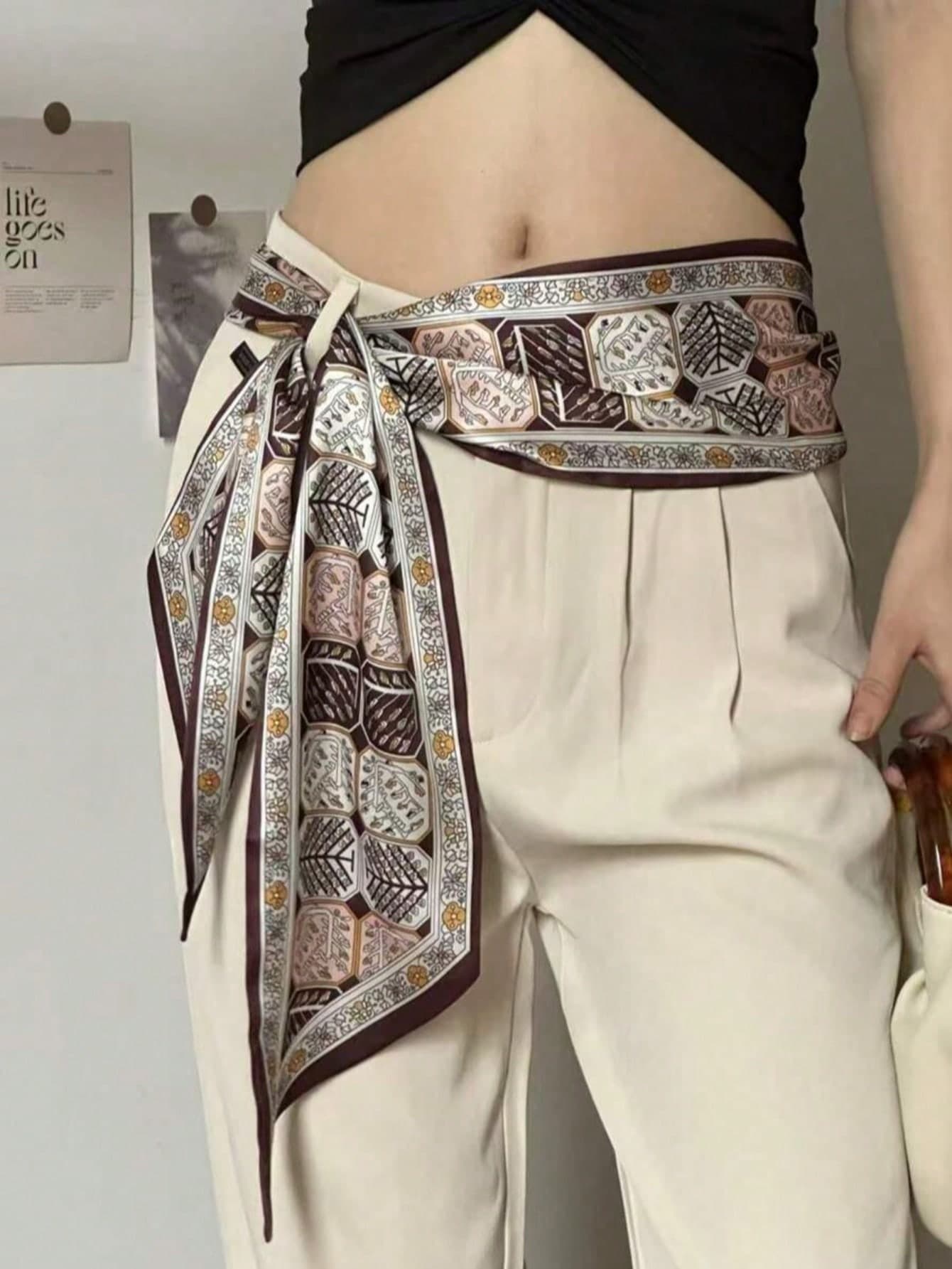 1pc Long Silky Double-Sided Printed Scarf, For Spring, Can Be Used For Neck Wrap, Shirt/Jeans Accessory, Belt, Packaging