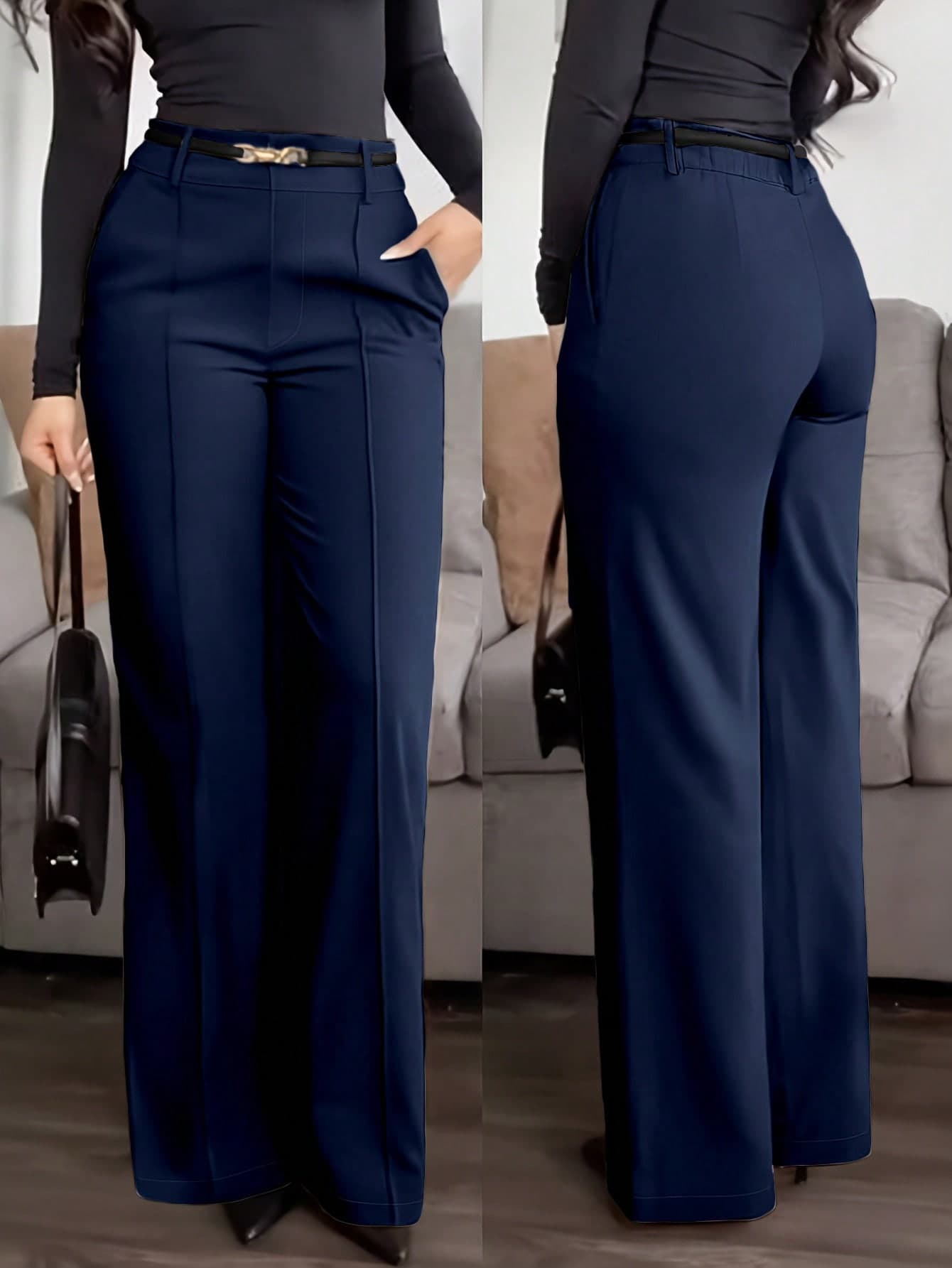 Jisfaneya Women's (No Belt) Solid-Color Pants With Side Pockets And Zippers-Elegant And Casual For The Office And Commute