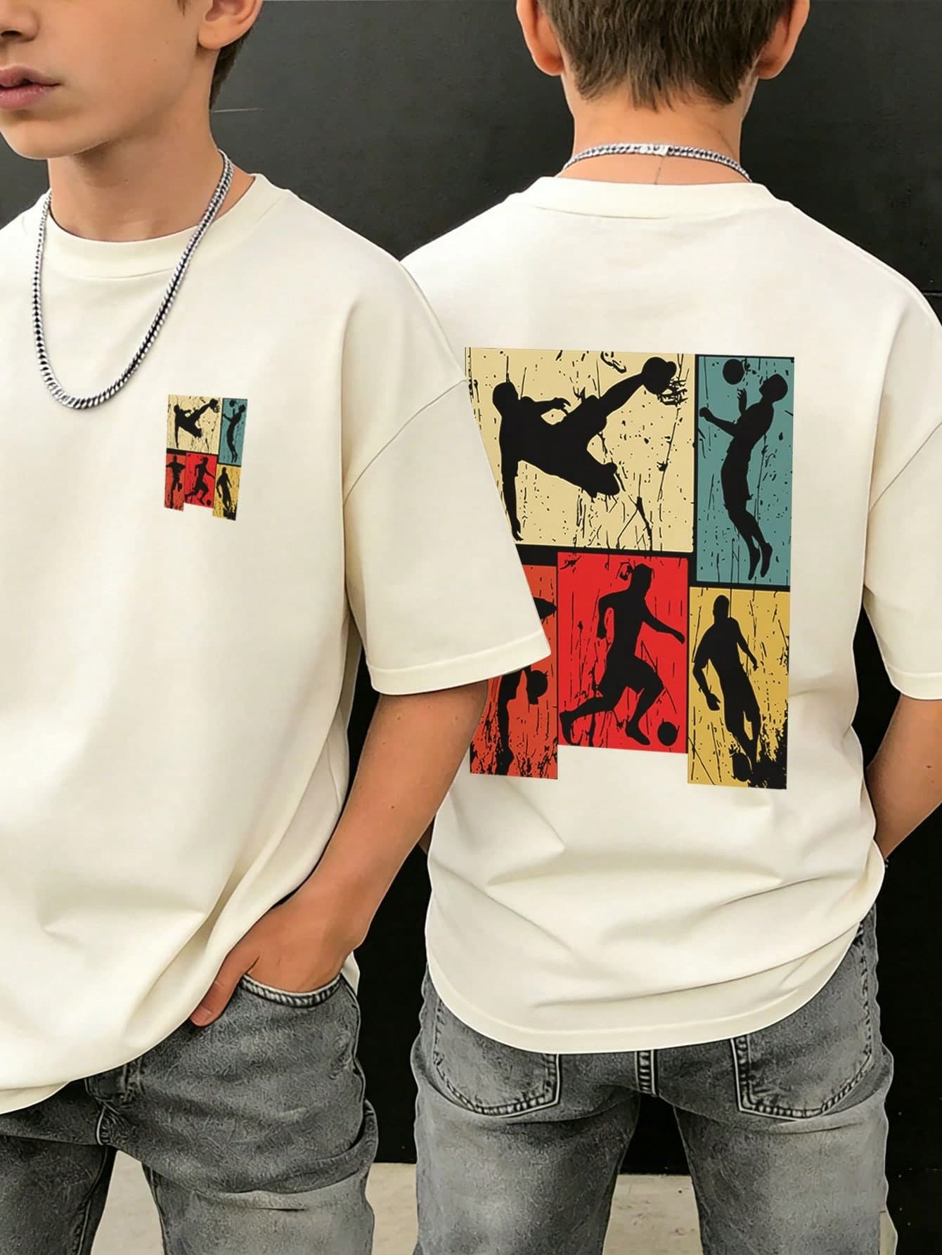 1pc Tween Boy Football Print Short Sleeve T-Shirt, Student Youth Apparel, Summer Gift For Kids