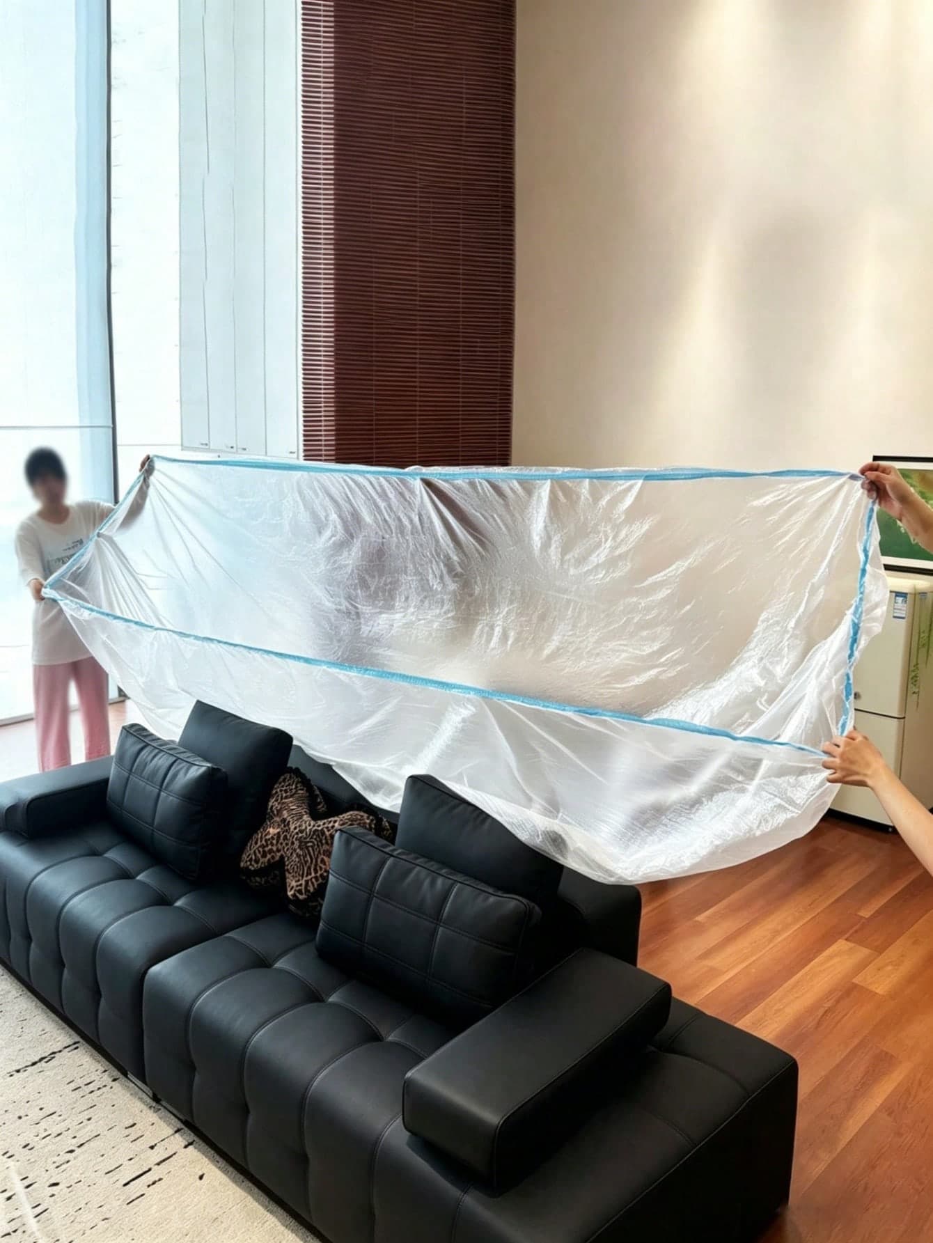 2pcs Extra Large Elastic Dust Cover, Full Coverage Disposable Waterproof Dustproof Mattress Protector, Suitable For Sofa/Air Conditioner/TV/Motorcycle/Bicycle, Indoor And Outdoor Use, High Quality Material, Waterproof And Dustproof, All Season Use, Multi-Functional Protective Cover, Snug Fit Design, Furniture Cover, Motorcycle Cover, Home Storage