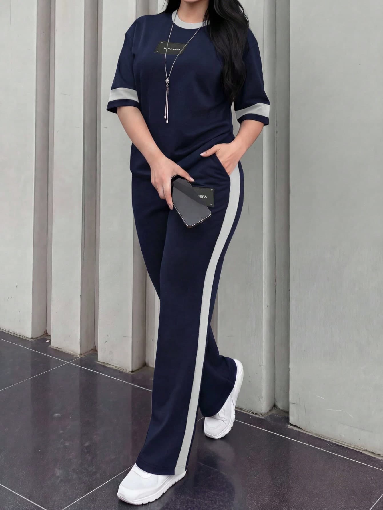 Women's New Round Neck Short Sleeve T-Shirt And Elastic Waist Loose Pants 2-Piece Set, Casual Daily Wear, Spring/Autumn Elegant Summer