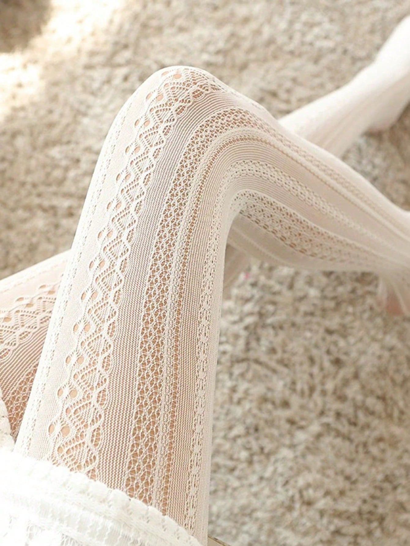 1pc New Japanese Lolita Style White Vintage Hollow-Out Lace Pantyhose With Embroidered Mesh Leg Warmers And Socks