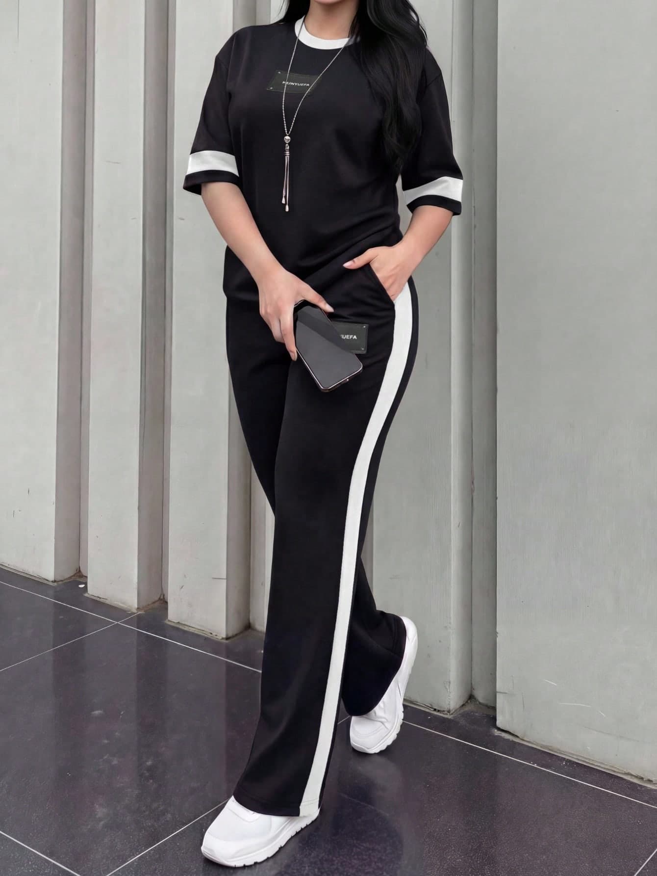 Women's New Round Neck Short Sleeve T-Shirt And Elastic Waist Loose Pants 2 Pieces Set, Casual Daily Wear, Spring/Autumn Summer Elegant