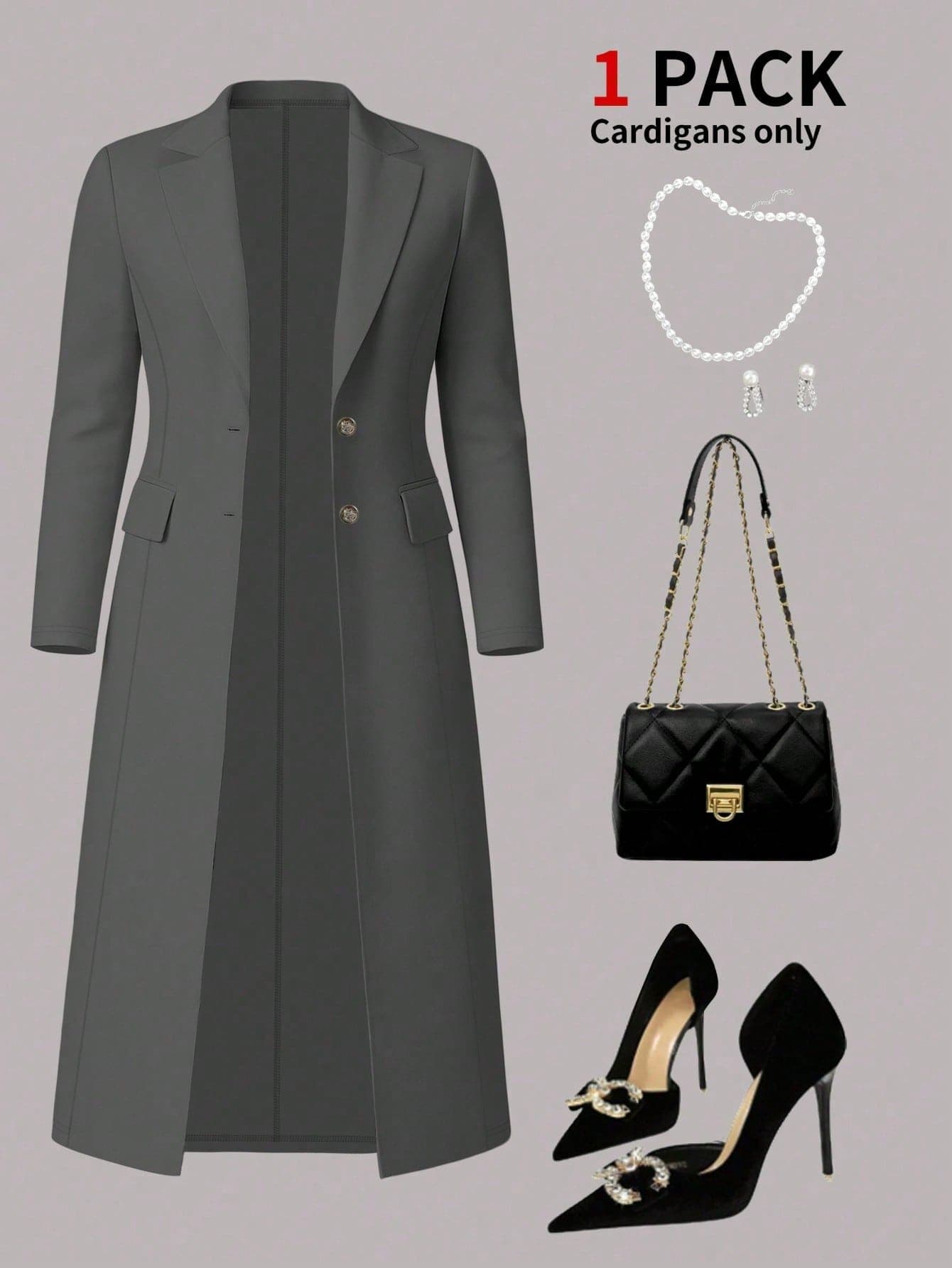 Plus Size Women's Elegant Solid Color Minimalist Long Cardigan, Versatile Black Jacket For Spring, Summer & Autumn