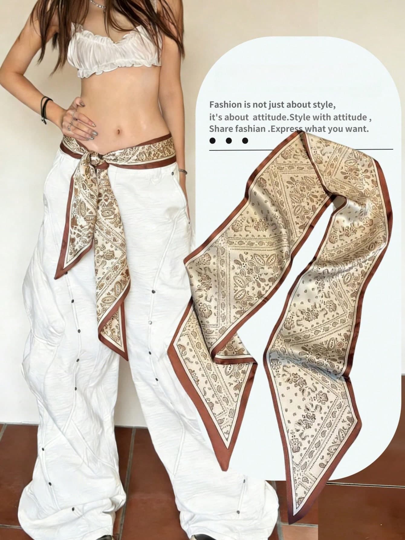 1pc Retro Cashew Flower Long Scarf Sash, Women's Decorative Waist Belt, Elegant Accessory, 2026 New Spring Collection
