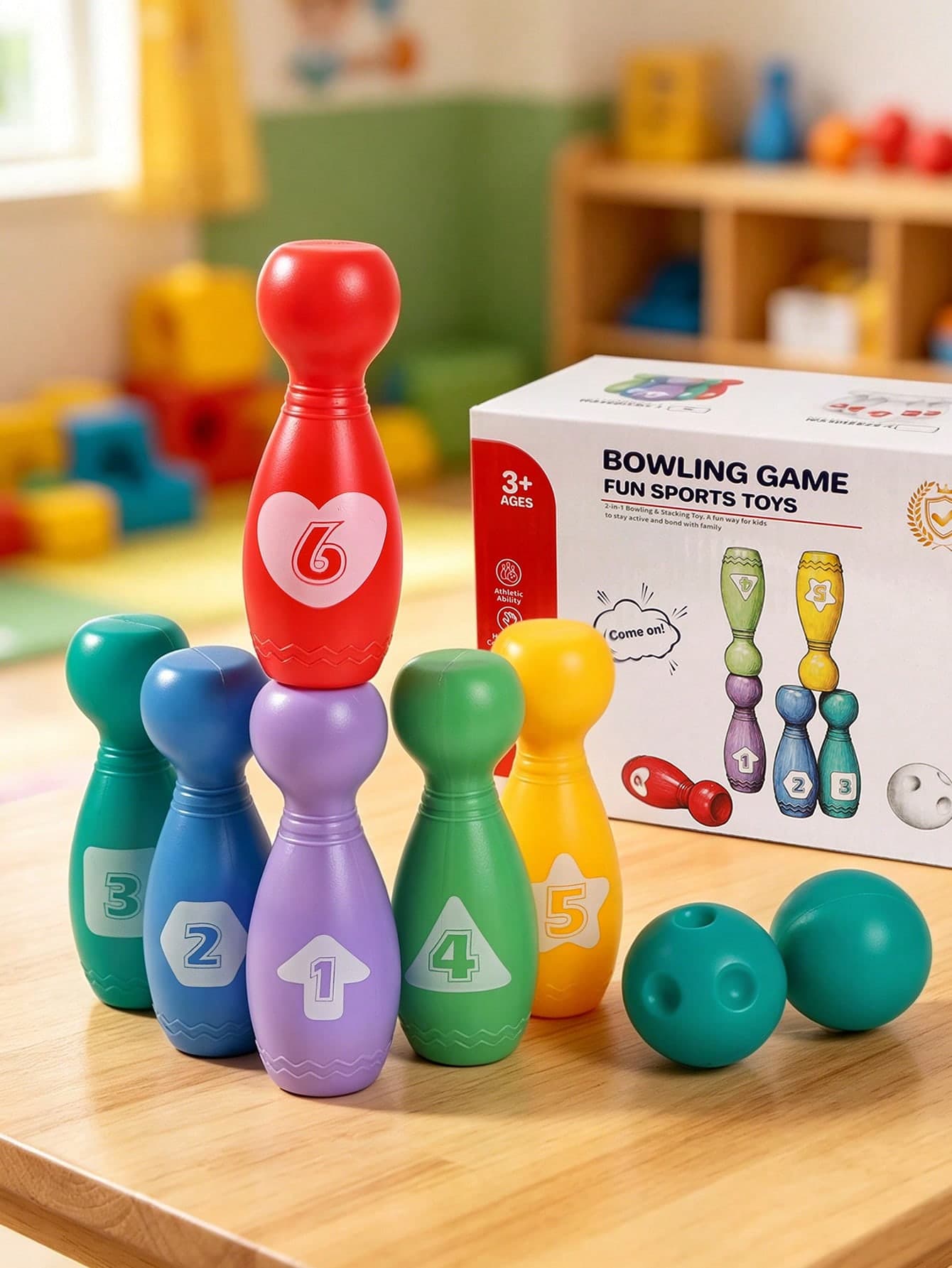 Colorful Number Bowling Set, 3-6-12 Years Old Children Educational Early Learning Toy, Parent-Child Interactive Indoor Outdoor Sports, Back To School Halloween Christmas Kids Birthday Gift, 6 Pins + 2 Balls