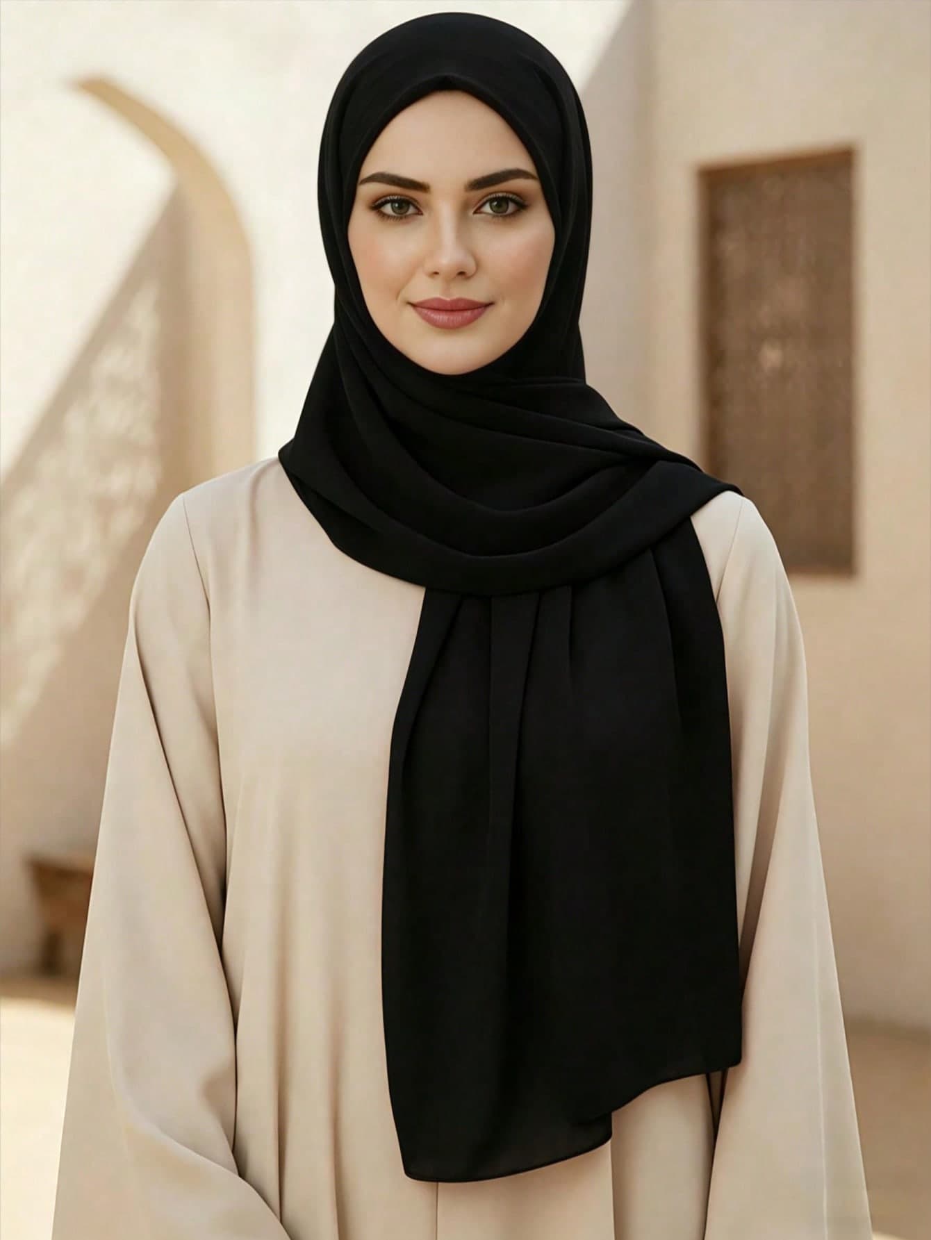 1pc New Solid Color Pearl Chiffon Scarf, Suitable For Daily Wear, Eid Gifts