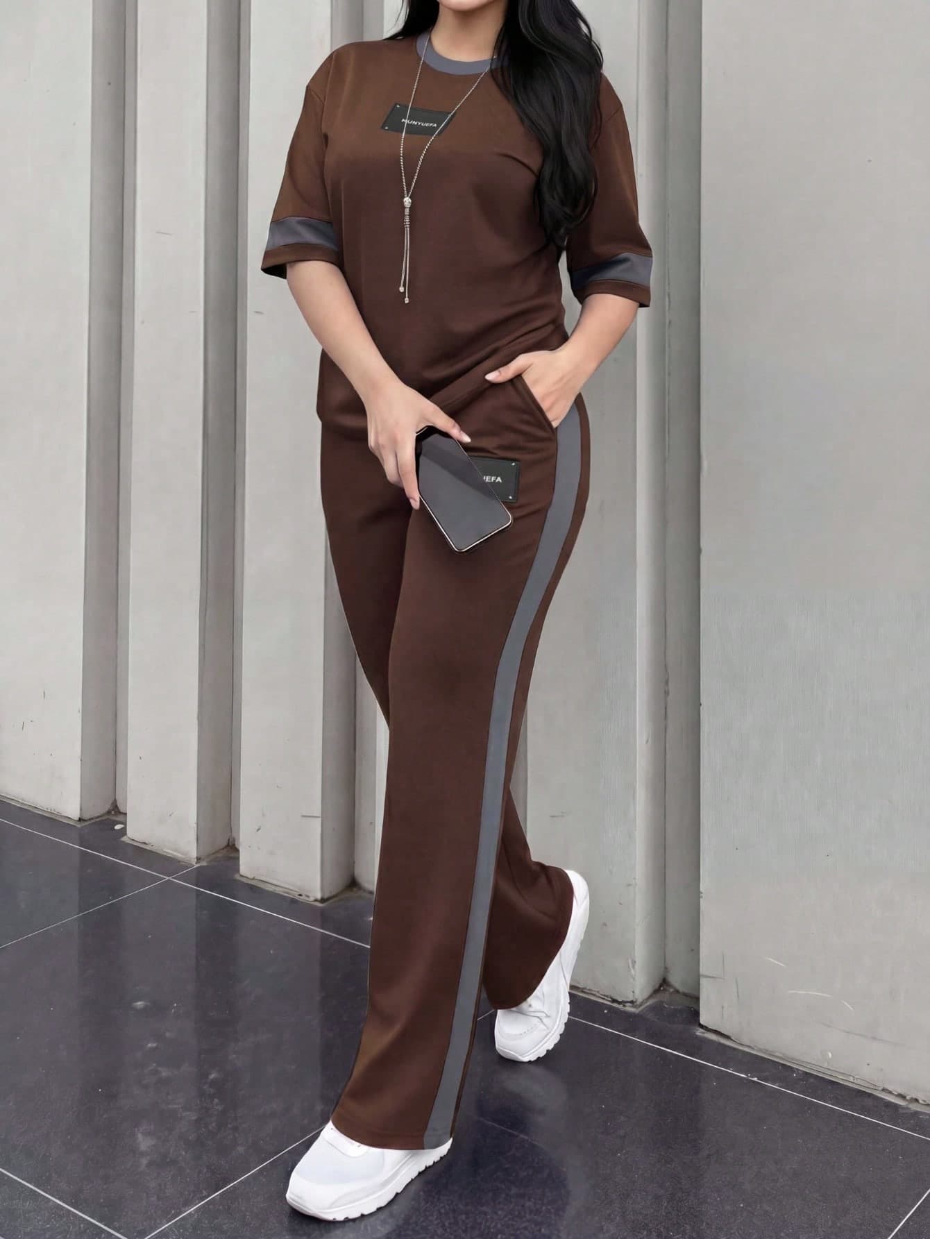 Women's New Round Neck Short Sleeve T-Shirt And Elastic Waist Loose Pants 2-Piece Set, Casual Daily Wear, Spring/Autumn Summer