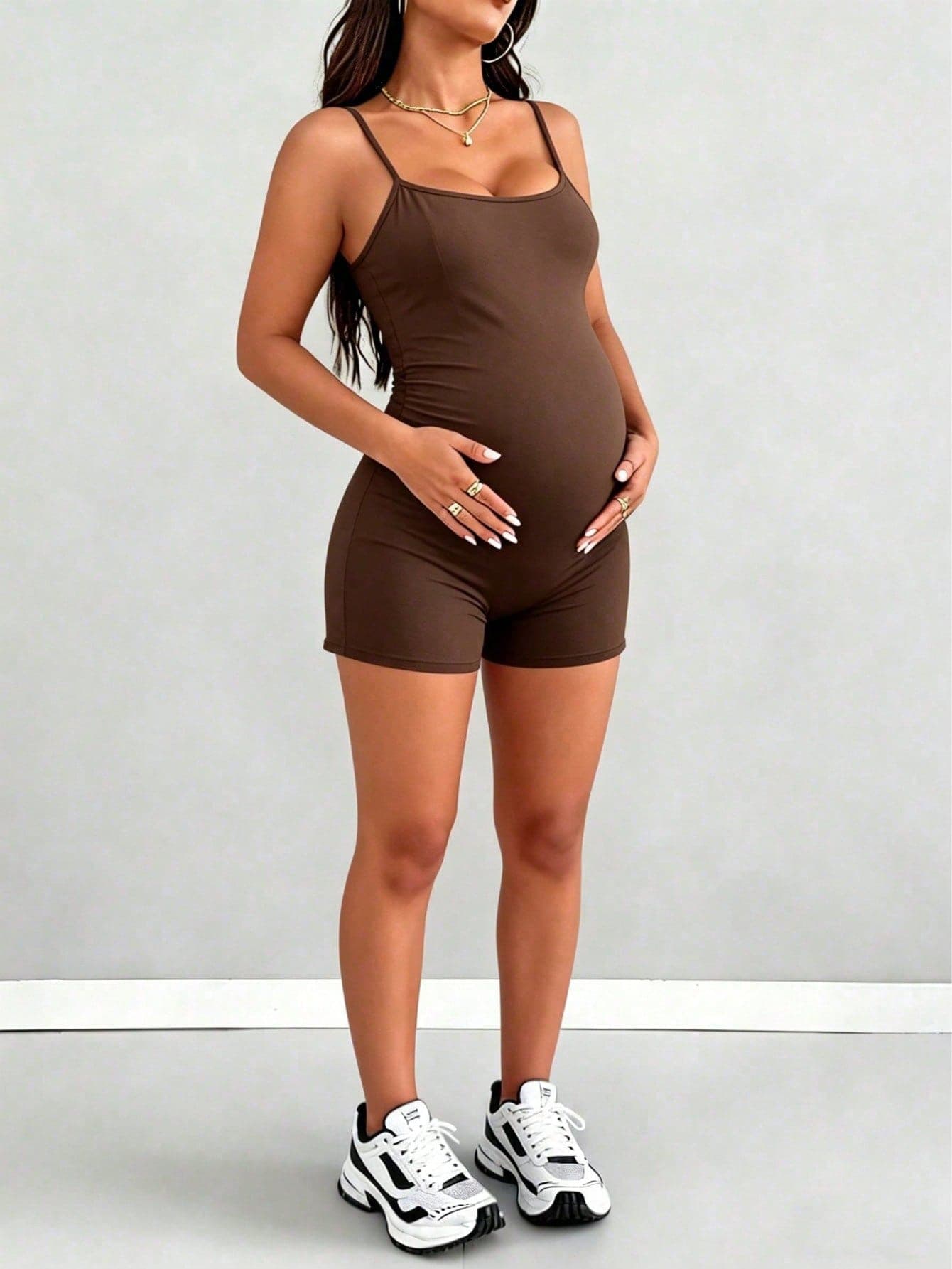 Parara Maternity Jumpsuit, Tight Fit Casual All-Season Style, Inner Wear, Sporty Casual Style, Festival Outfits For Women Brown Summer